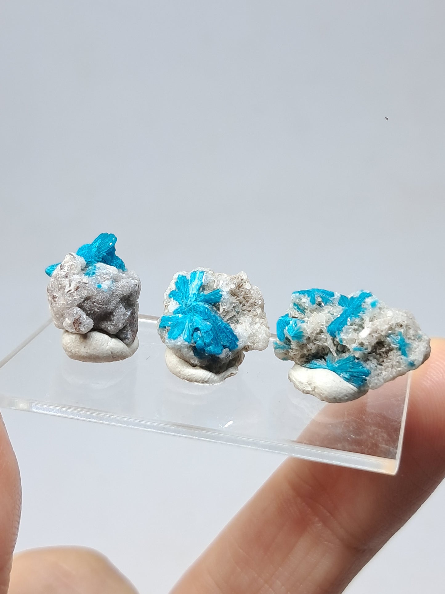 Set of 3 Small Cavansites on Heulandite Matrix (Wagholi) Rough Stone | Natural Crystal | Rare Mineral Specimen #CV44