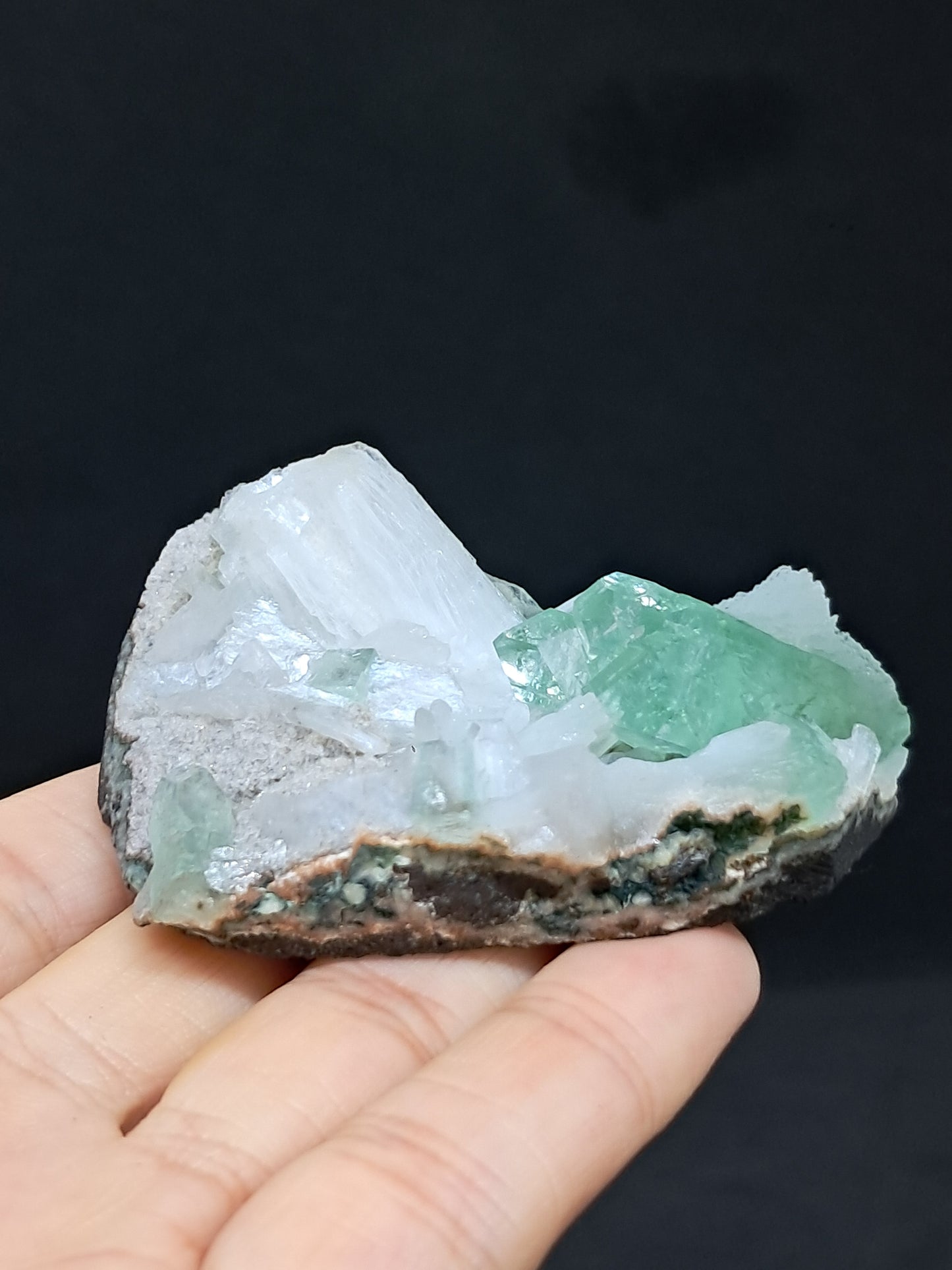 Green Apophyllite (Fluorapophyllite) and Stilbite on matrix #GA2