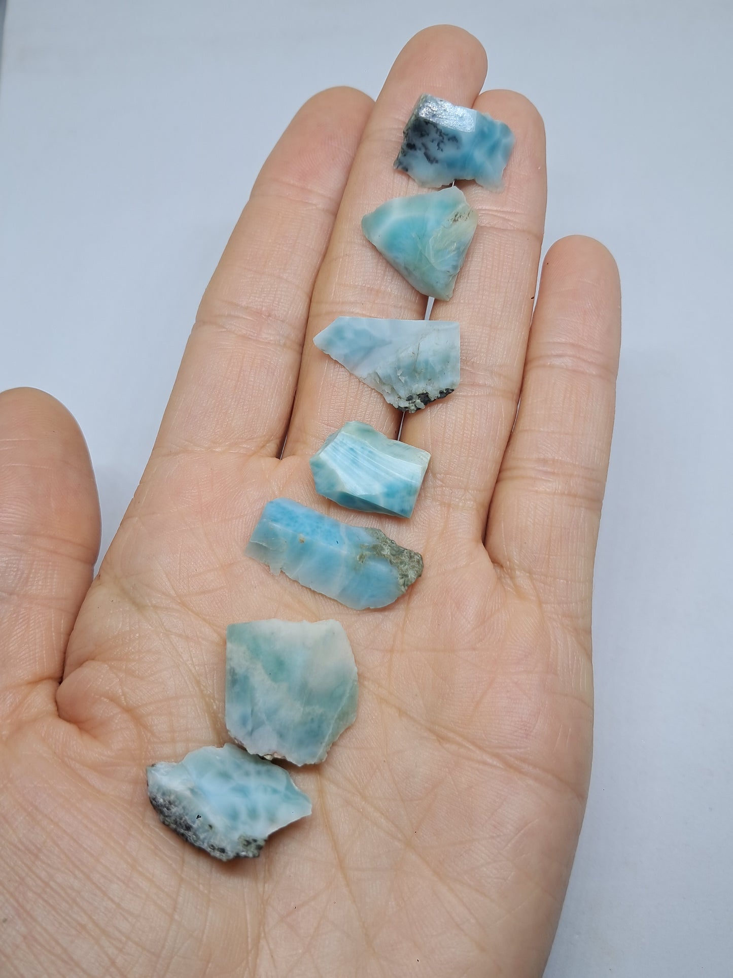 Set of 7 Small Larimar Raw Chips (Dominican Republic) Rough Stones | Natural Rocks #LM20