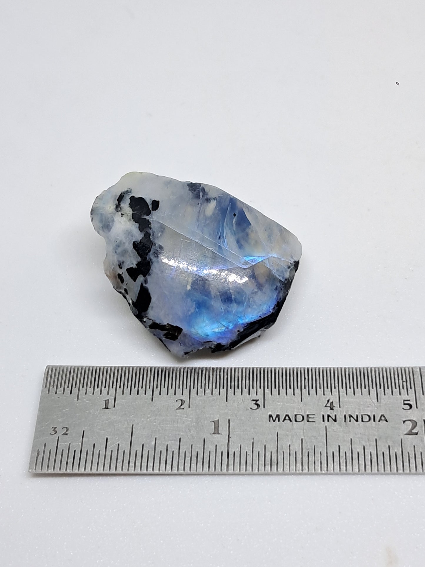 Labradorita blanca | Piedra lunar arcoíris de alta calidad (Tamil Nadu), piedra rugosa y pulida | Roca natural n.° MN12