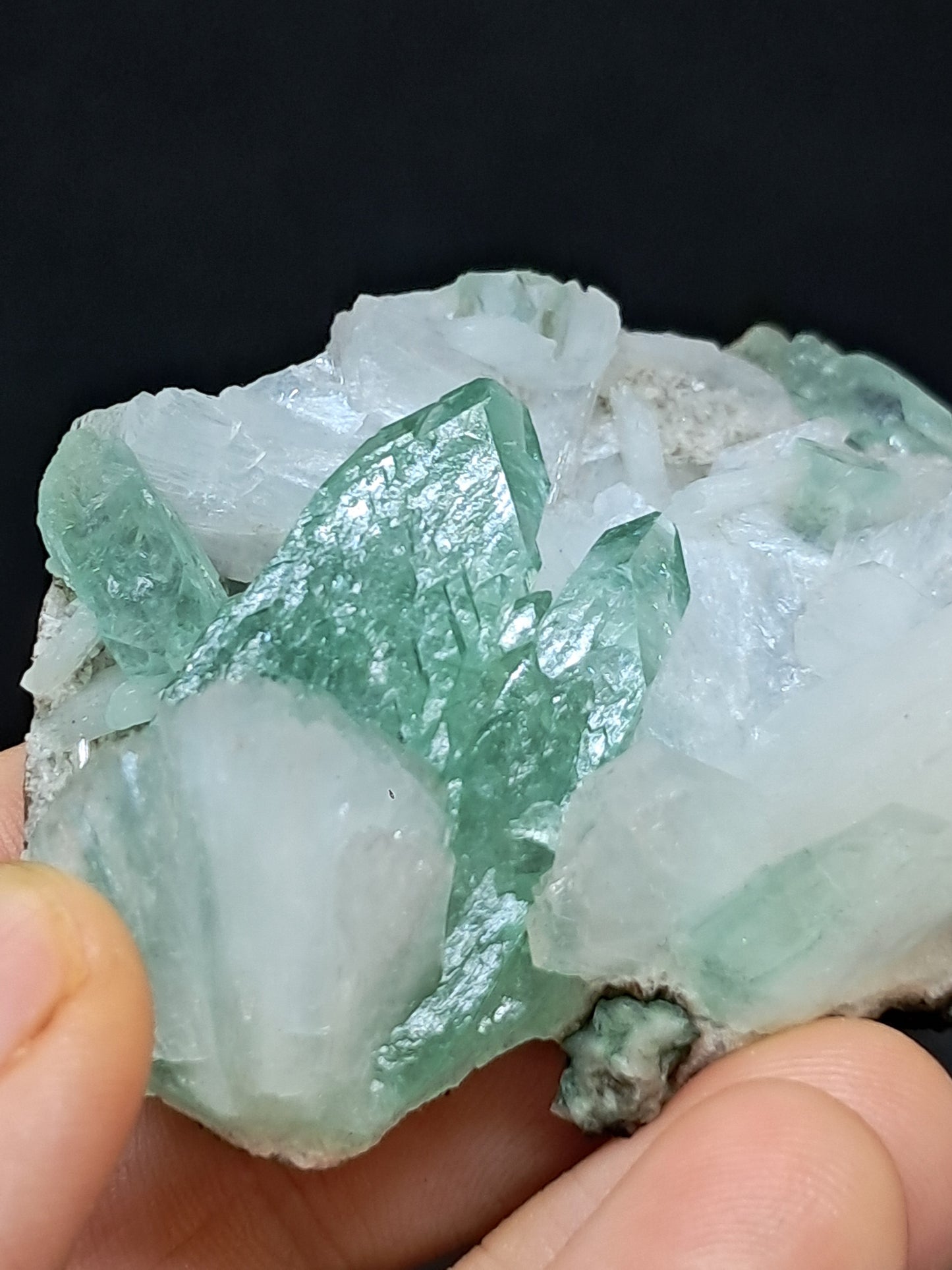 Green Apophyllite (Fluorapophyllite) and Stilbite on matrix #GA2