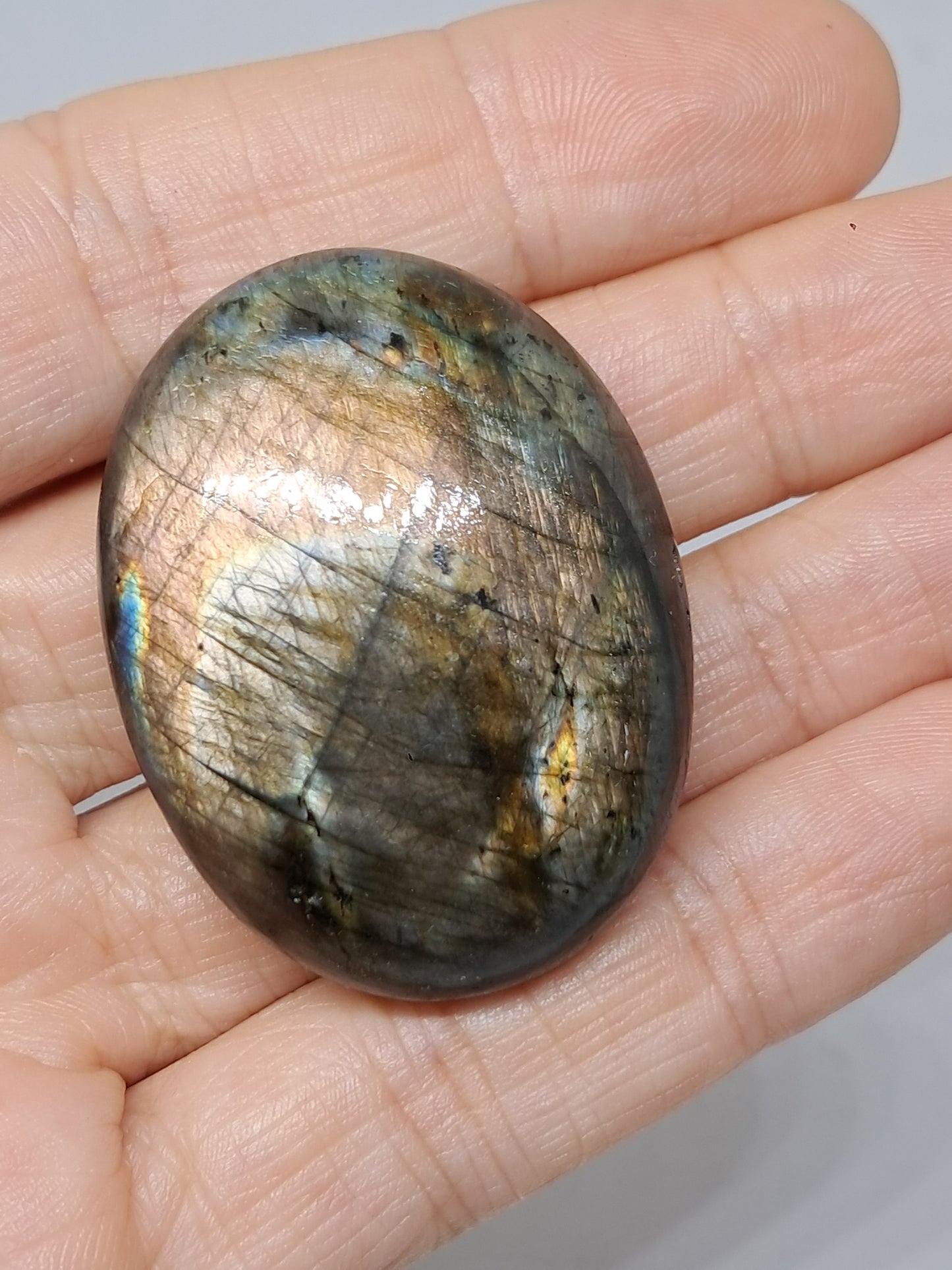 Labradorite Palmstone | Natural Polished Crystal Stone | Silver, Red, Orange Flash | Good Iridiscence #LB3