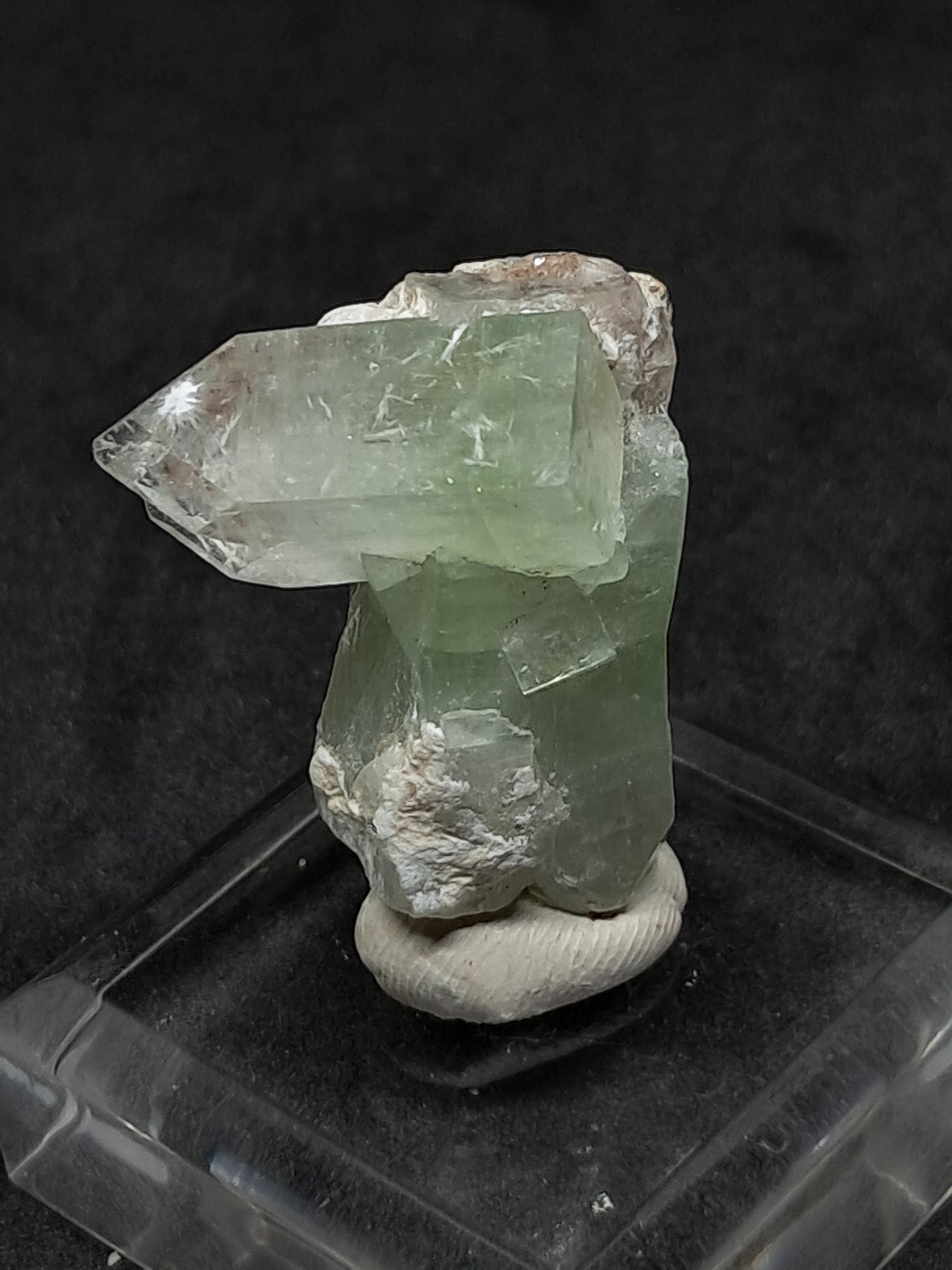 Green Apophyllite Crystal w/ Okenite (Ajanta) Natural Point | Mineral Specimen #AP62