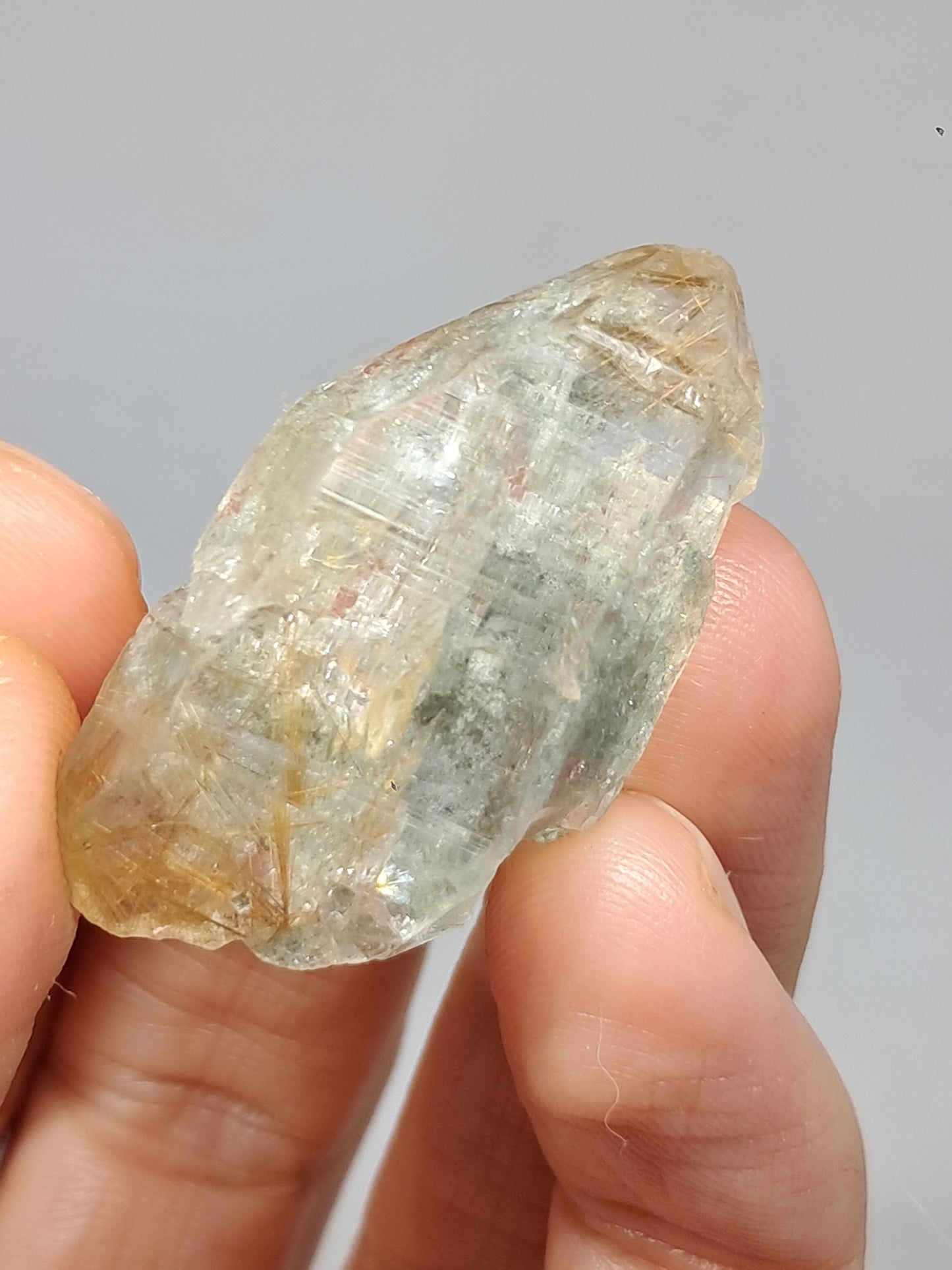 Quartz w/ Chlorite and Golden Rutile Inclusions (Kullu) Rough Stone | Natural Crystal Point | Mineral Specimen #CH46