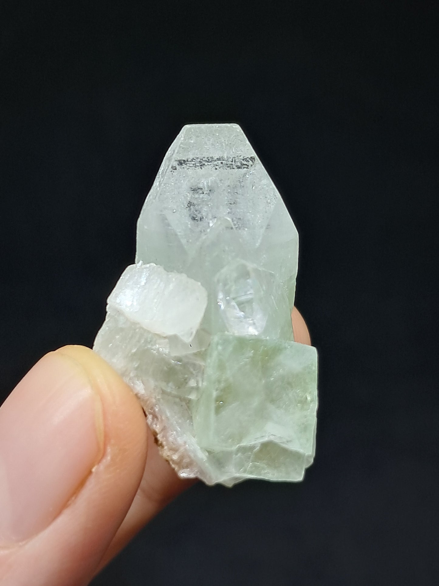 Green Apophyllite Point w/ Okenite and Stilbite (Ajanta) Natural Crystal | Mineral Specimen #AP61