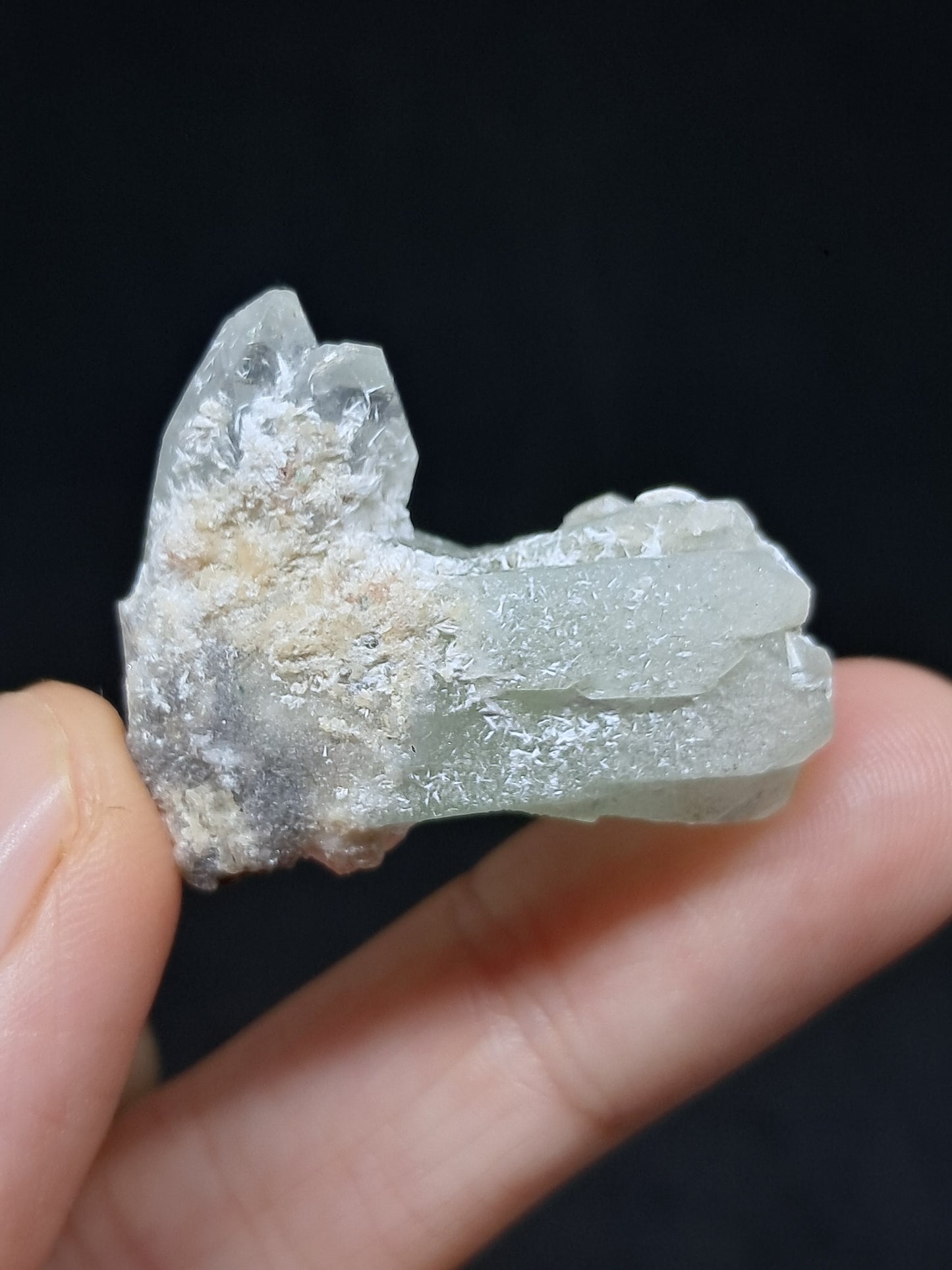 Green Apophyllite Crystal w/ Okenite (Ajanta) Natural Point | Mineral Specimen #AP62