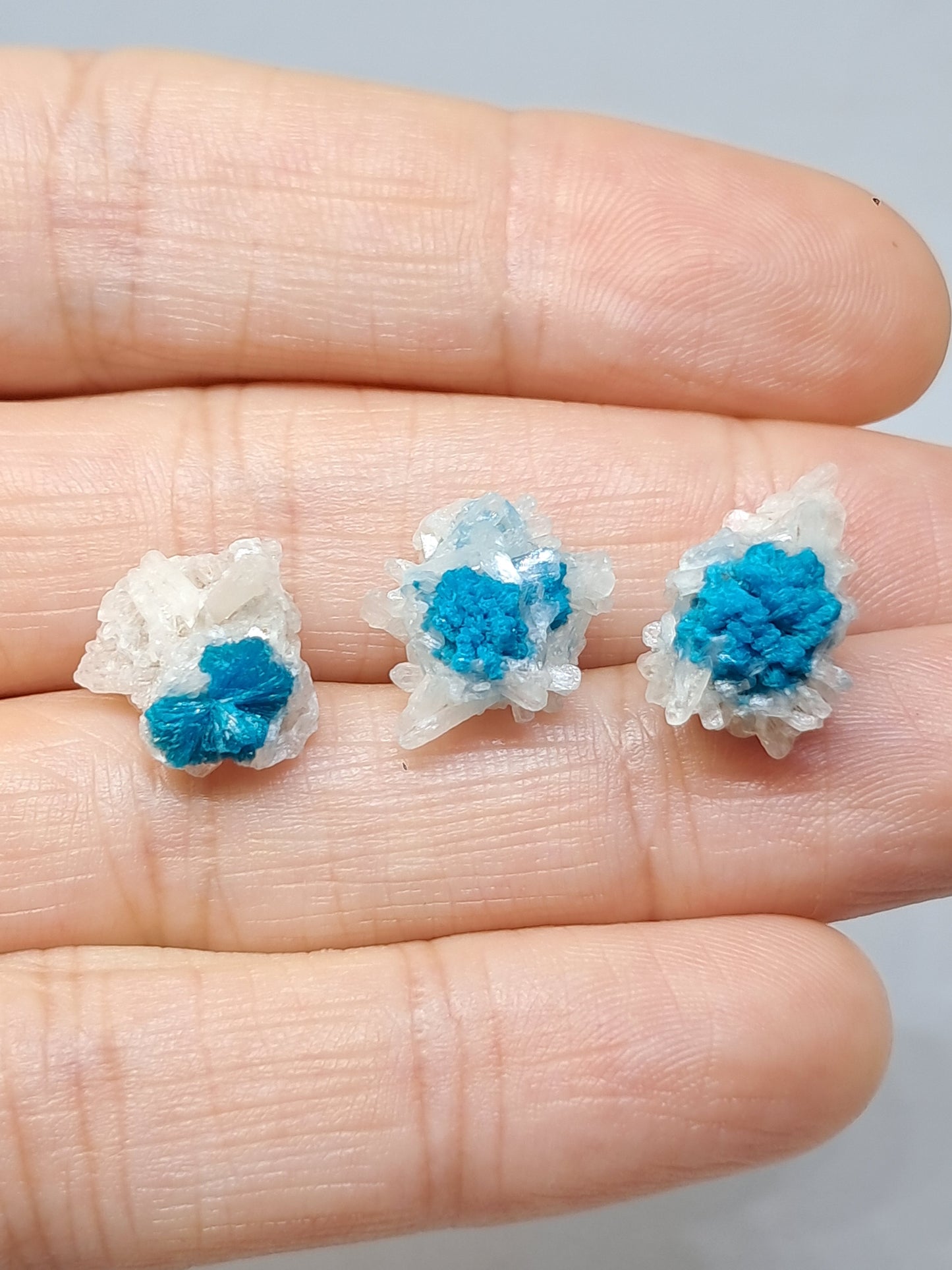 Set of 3 Small Cavansites on Stilbite Matrix (Wagholi) Rough Stone | Natural Crystal | Rare Mineral Specimen #CV39