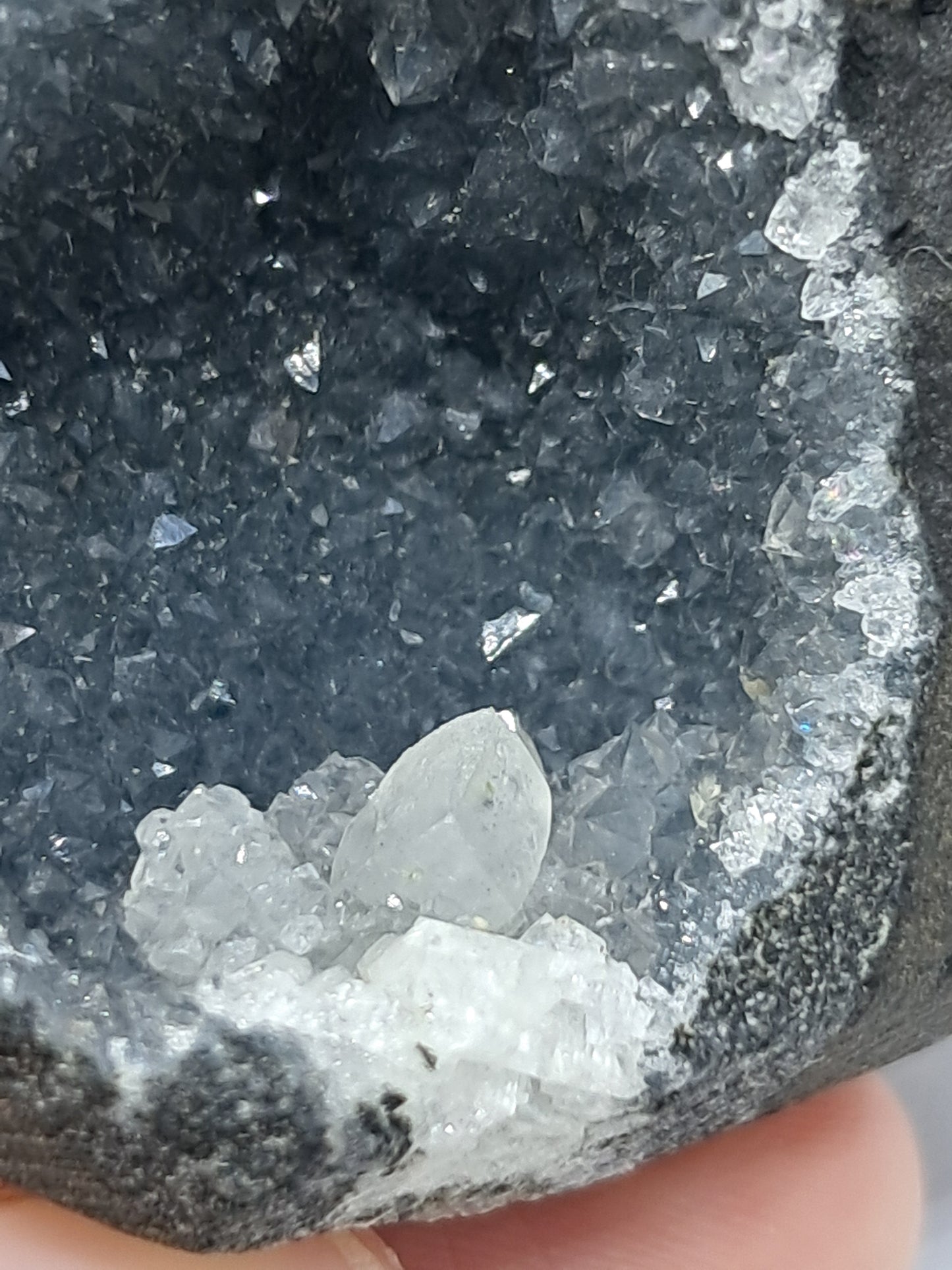 Black Chalcedony with Calcite in Basalt Geode (Nashik) | Natural Crystal | Mineral Specimen #BC4