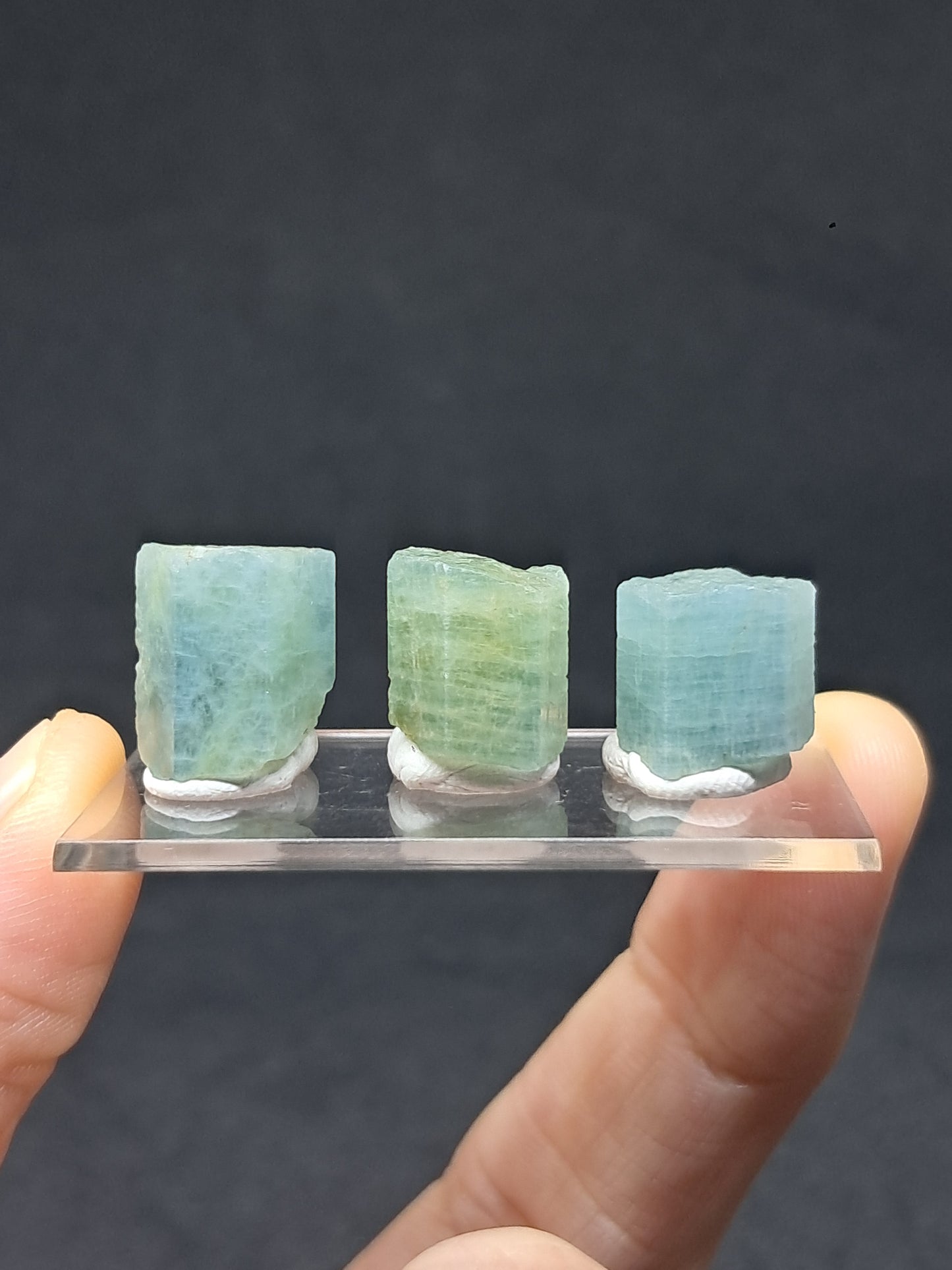 Set of 3 Aquamarines (Karur) Rough Hexagonal Crystals | Mineral Specimen #AQM29