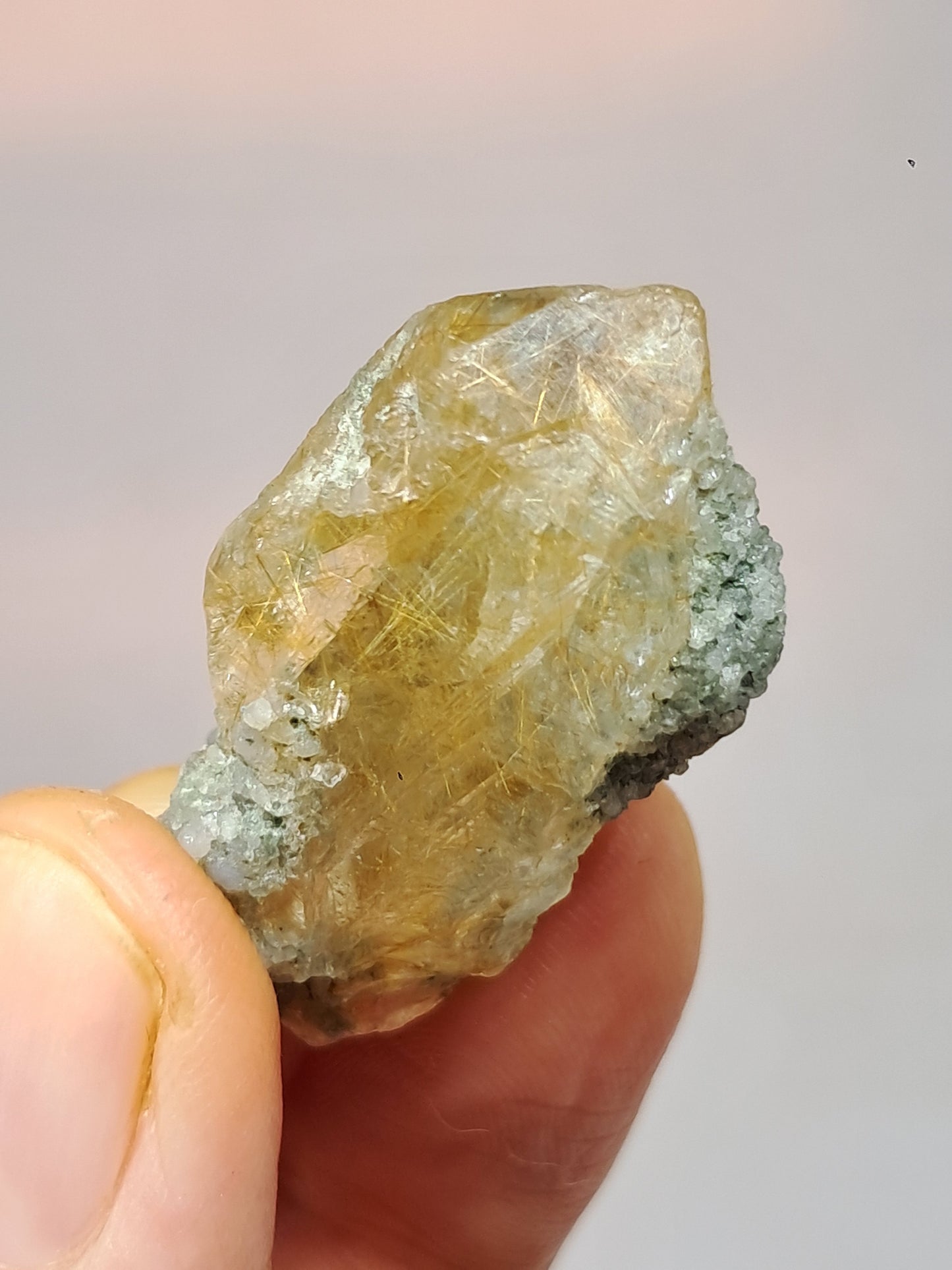 Quartz w/ Chlorite and Golden Rutile Inclusions (Kullu) Rough Stone | Natural Crystal Point | Mineral Specimen #CH42