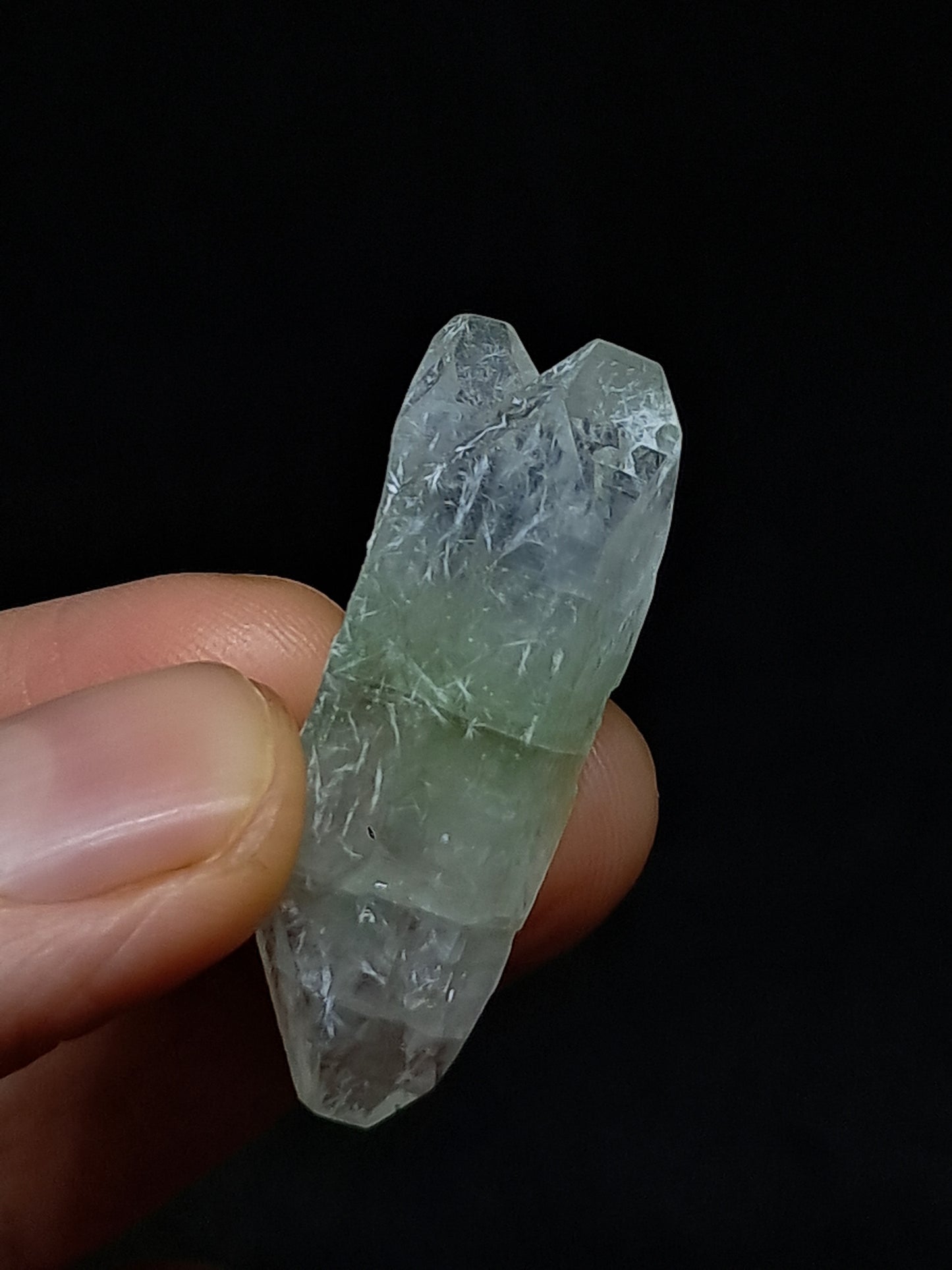 Green Apophyllite Biterminated Point w/ Okenite (Ajanta) Natural Crystal | Mineral Specimen #AP60