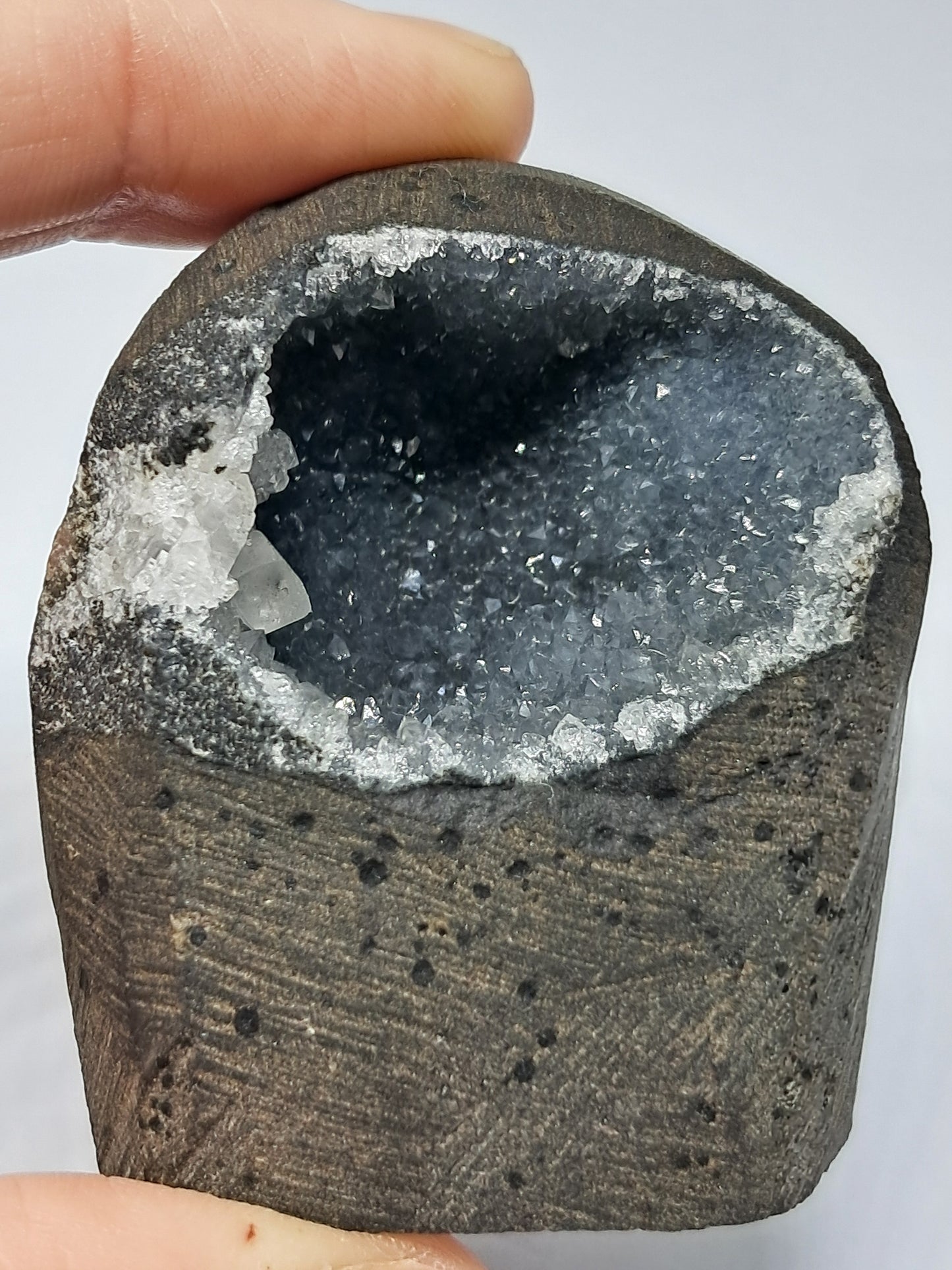 Black Chalcedony with Calcite in Basalt Geode (Nashik) | Natural Crystal | Mineral Specimen #BC4