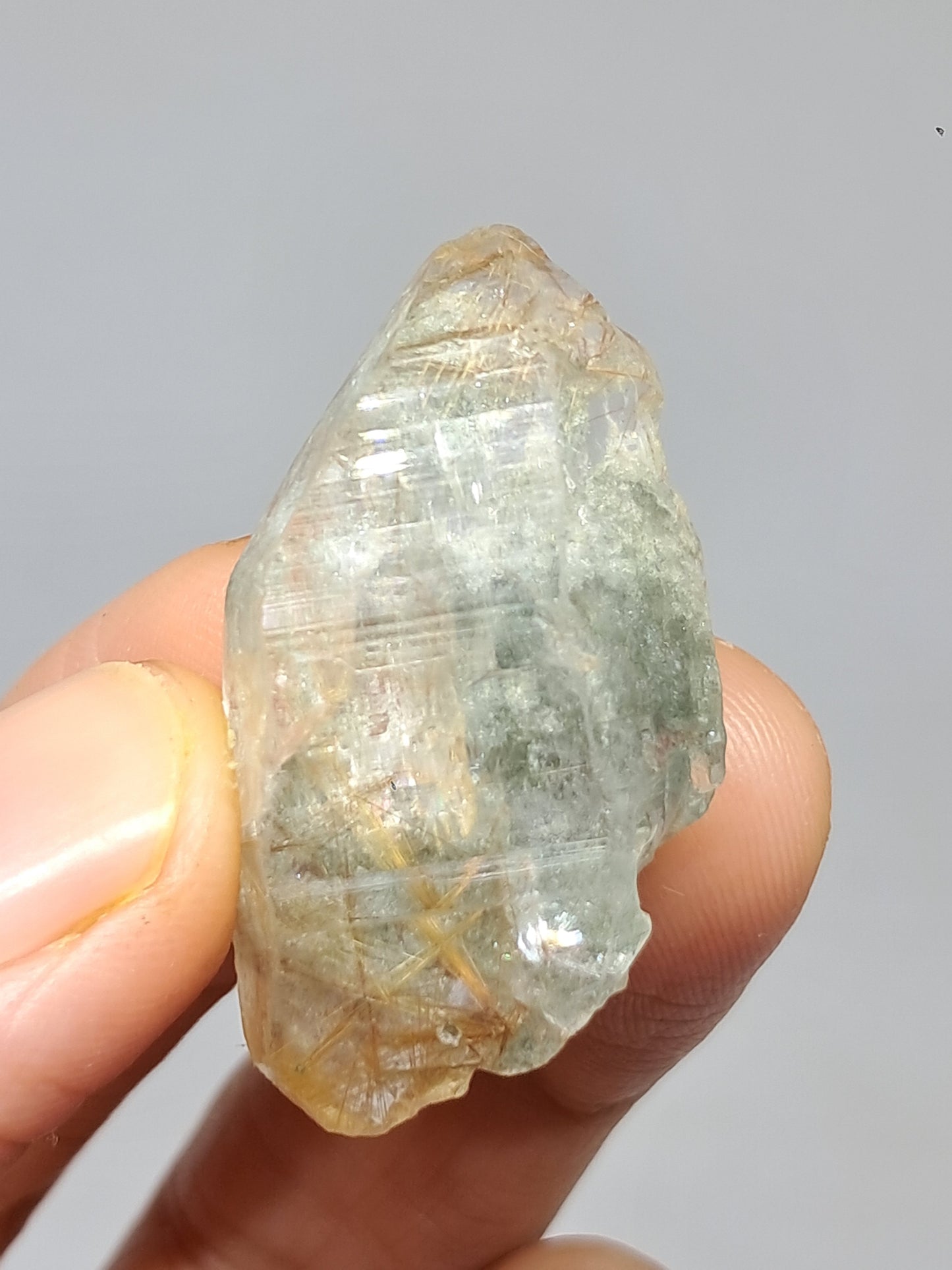 Quartz w/ Chlorite and Golden Rutile Inclusions (Kullu) Rough Stone | Natural Crystal Point | Mineral Specimen #CH46