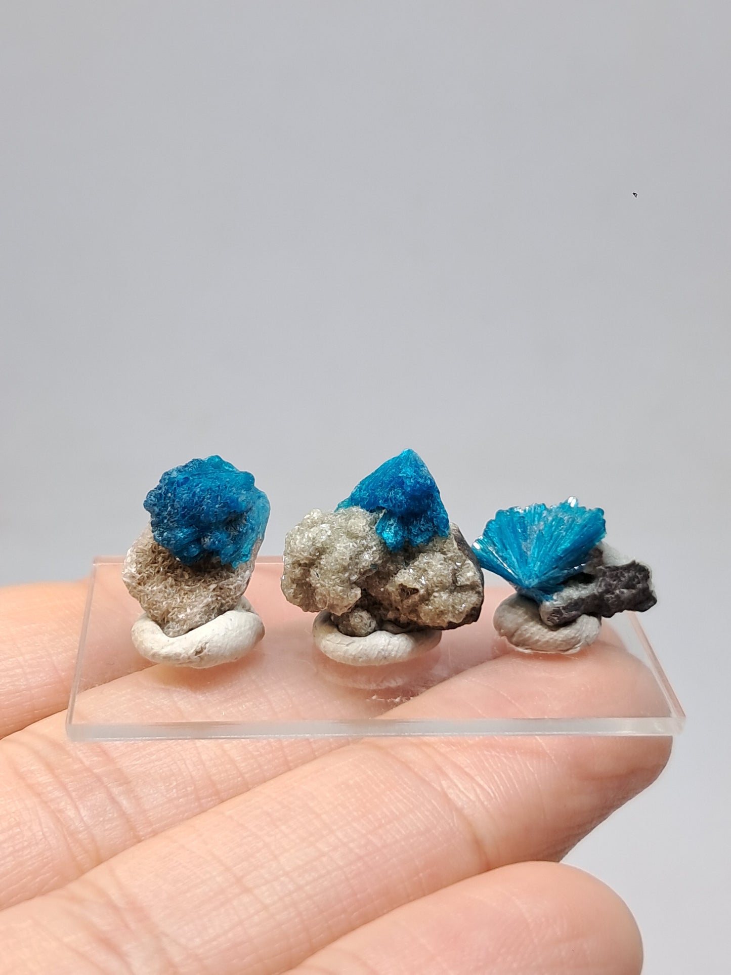 Set of 3 Small Cavansites on Heulandite Matrix (Wagholi) Rough Stone | Natural Crystal | Rare Mineral Specimen #CV38