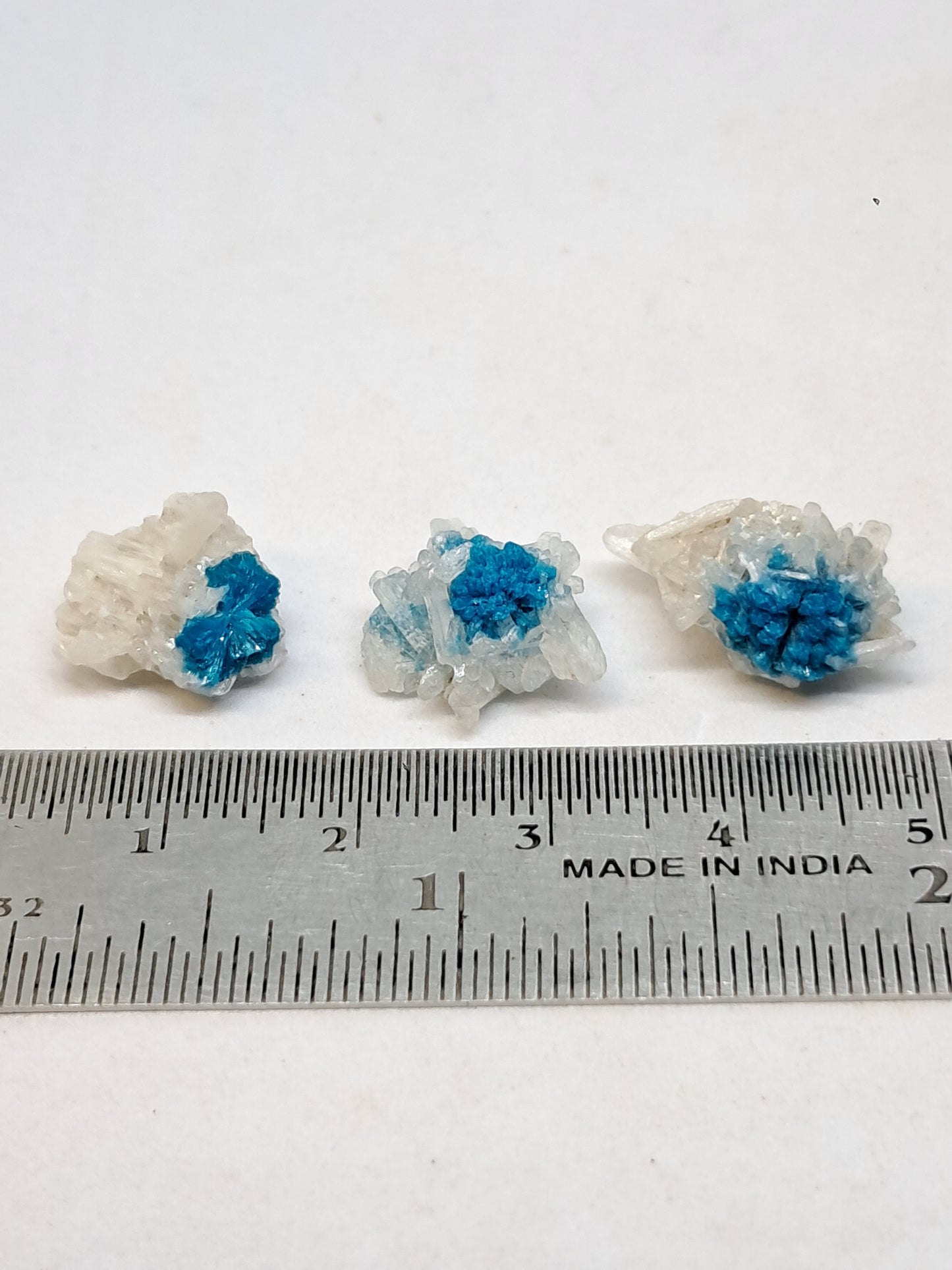 Set of 3 Small Cavansites on Stilbite Matrix (Wagholi) Rough Stone | Natural Crystal | Rare Mineral Specimen #CV39