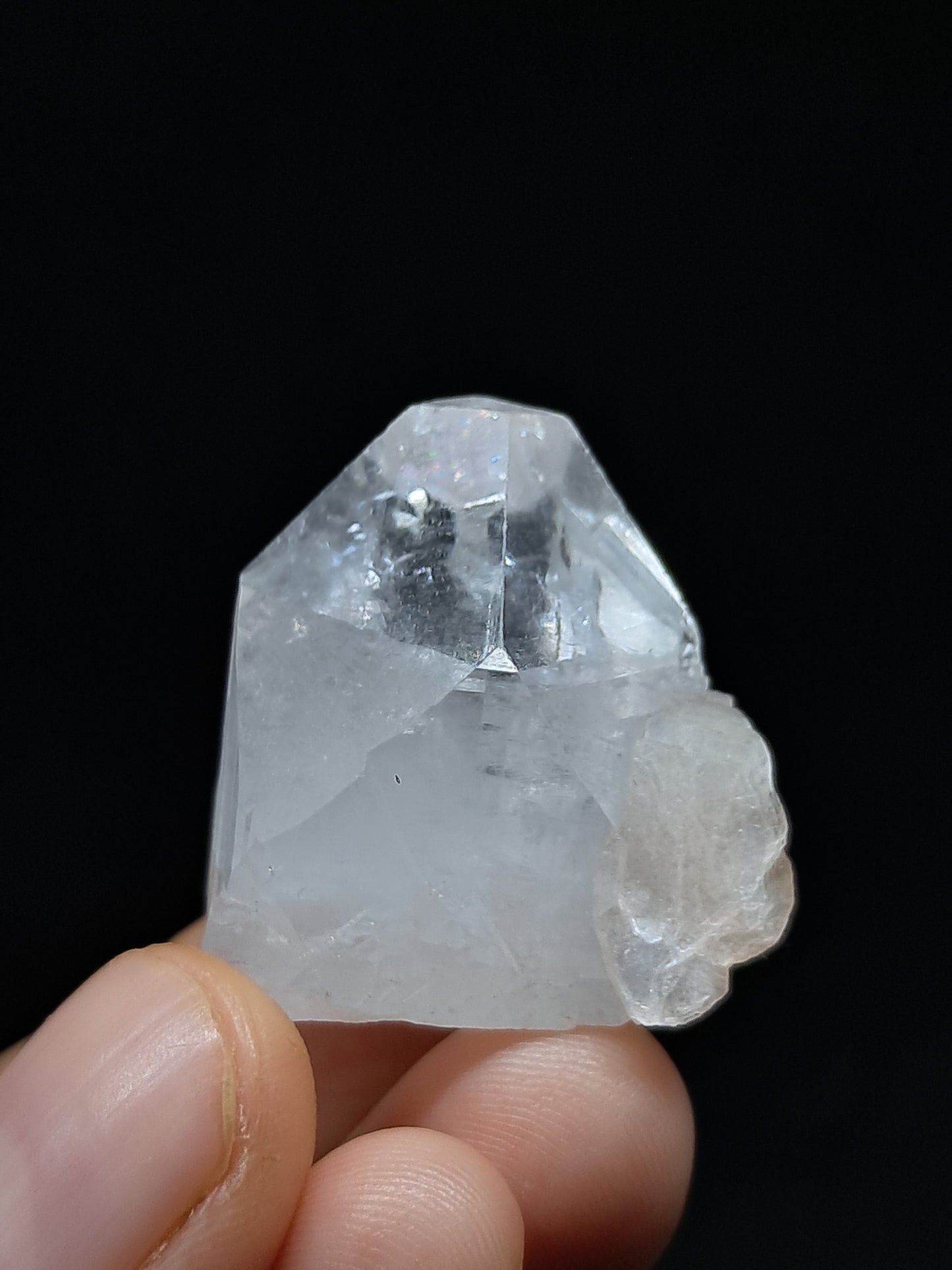 Clear Apophyllite Point w/ Stilbite (Ajanta) Natural Crystal | Mineral Specimen #AP54