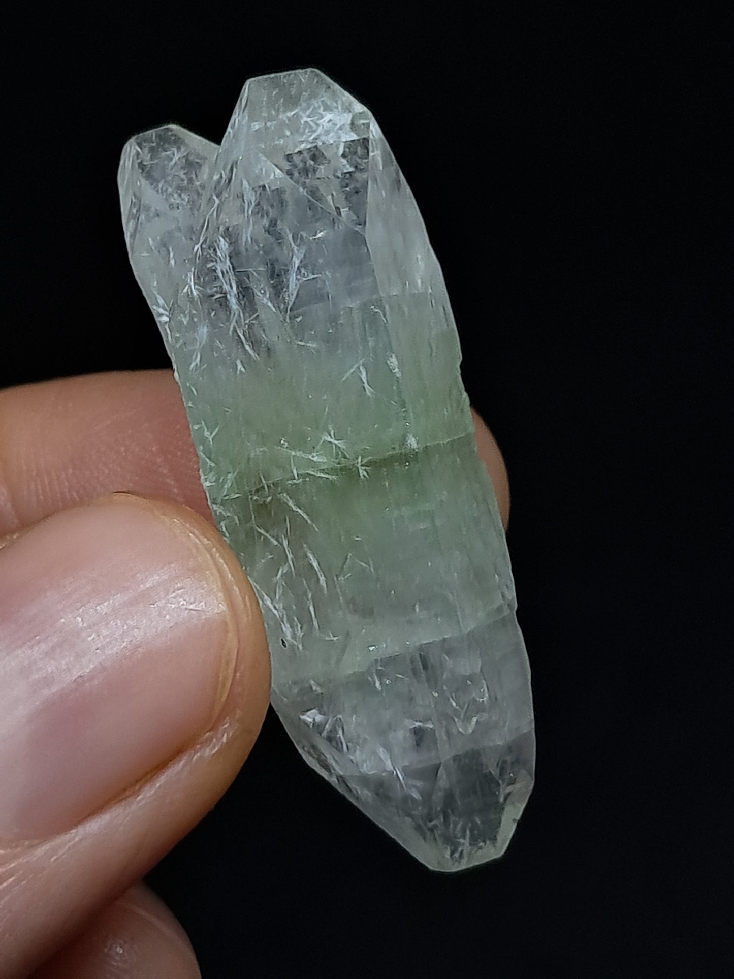 Green Apophyllite Biterminated Point w/ Okenite (Ajanta) Natural Crystal | Mineral Specimen #AP60