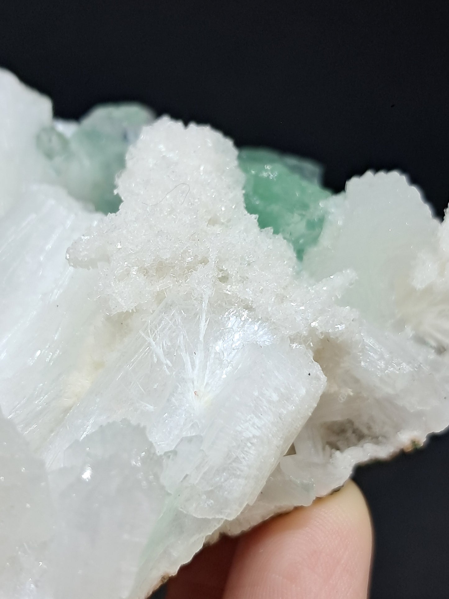 Green Apophyllite (Fluorapophyllite) and Mordenite on Stilbite #GA3
