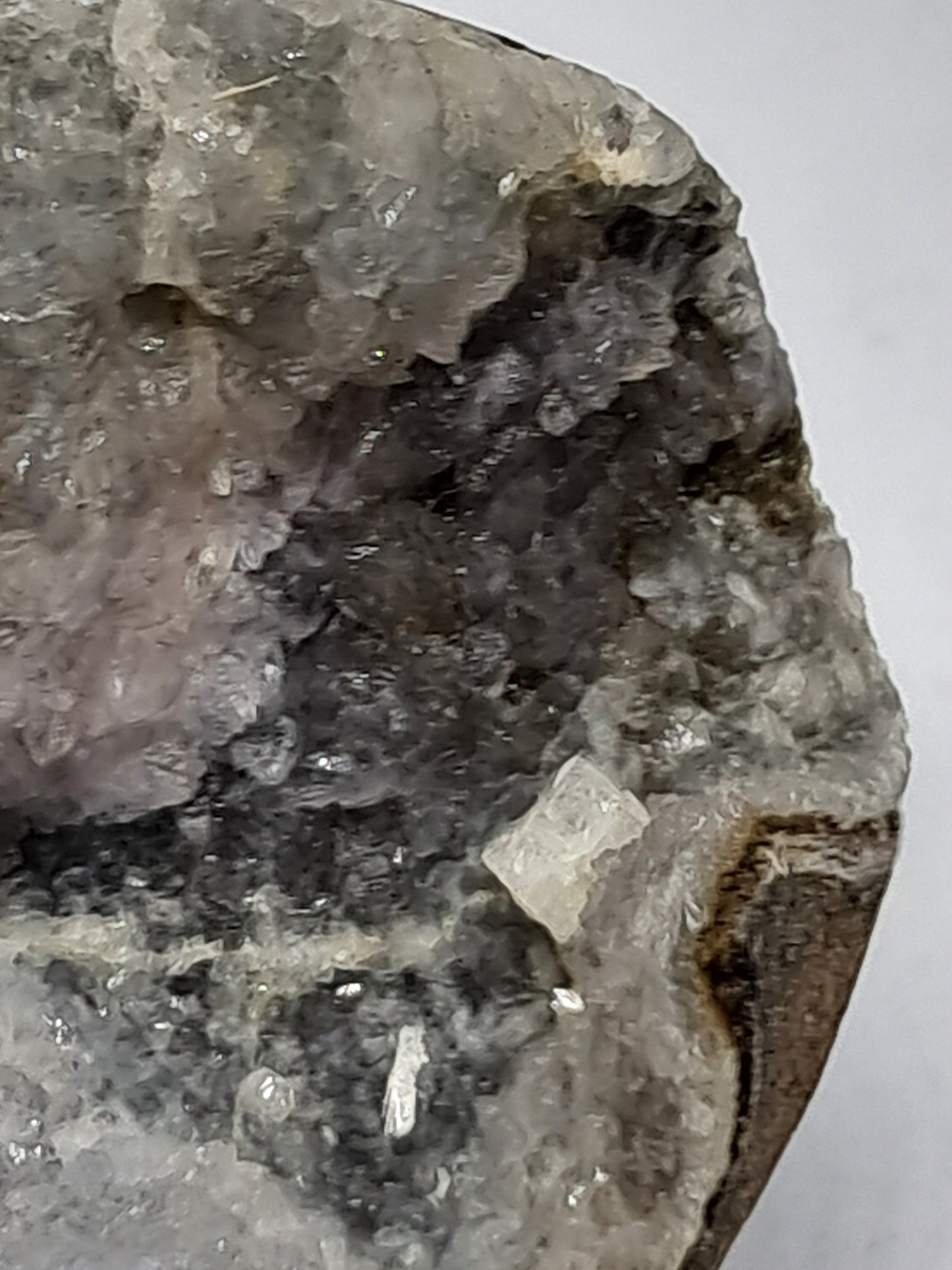 "Dog tooth" Amethyst on Chalcedony in Basalt Geode (Non-precious mineral) #DTA1