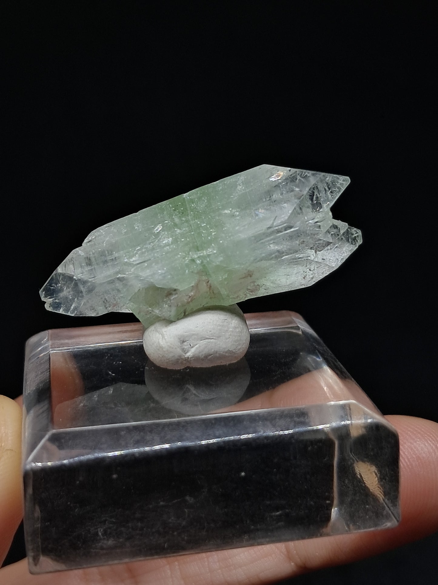 Green Apophyllite Biterminated Point w/ Okenite (Ajanta) Natural Crystal | Mineral Specimen #AP60
