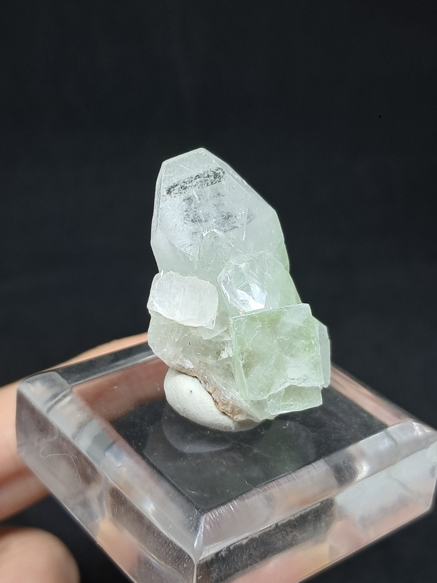 Green Apophyllite Point w/ Okenite and Stilbite (Ajanta) Natural Crystal | Mineral Specimen #AP61