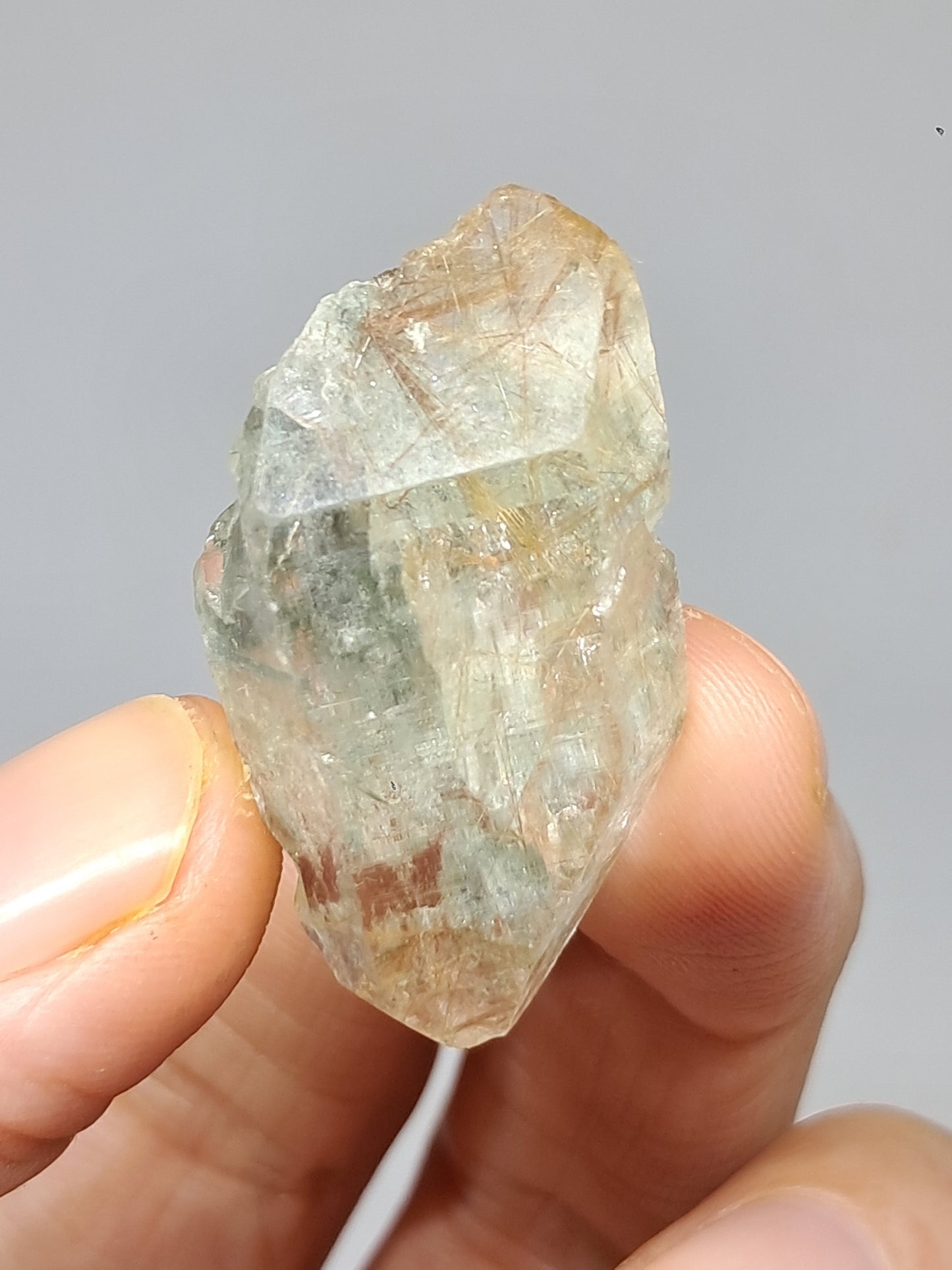 Quartz w/ Chlorite and Golden Rutile Inclusions (Kullu) Rough Stone | Natural Crystal Point | Mineral Specimen #CH46