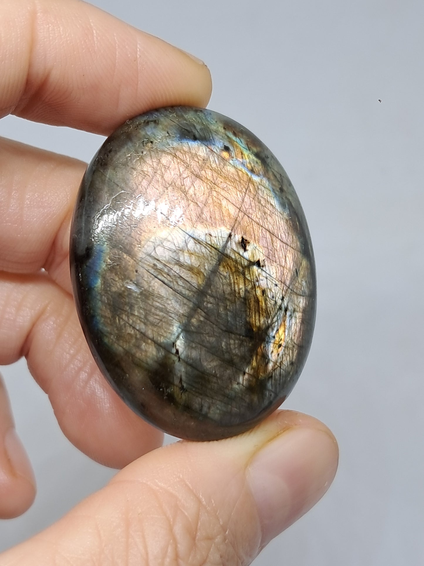Labradorite Palmstone | Natural Polished Crystal Stone | Silver, Red, Orange Flash | Good Iridiscence #LB3