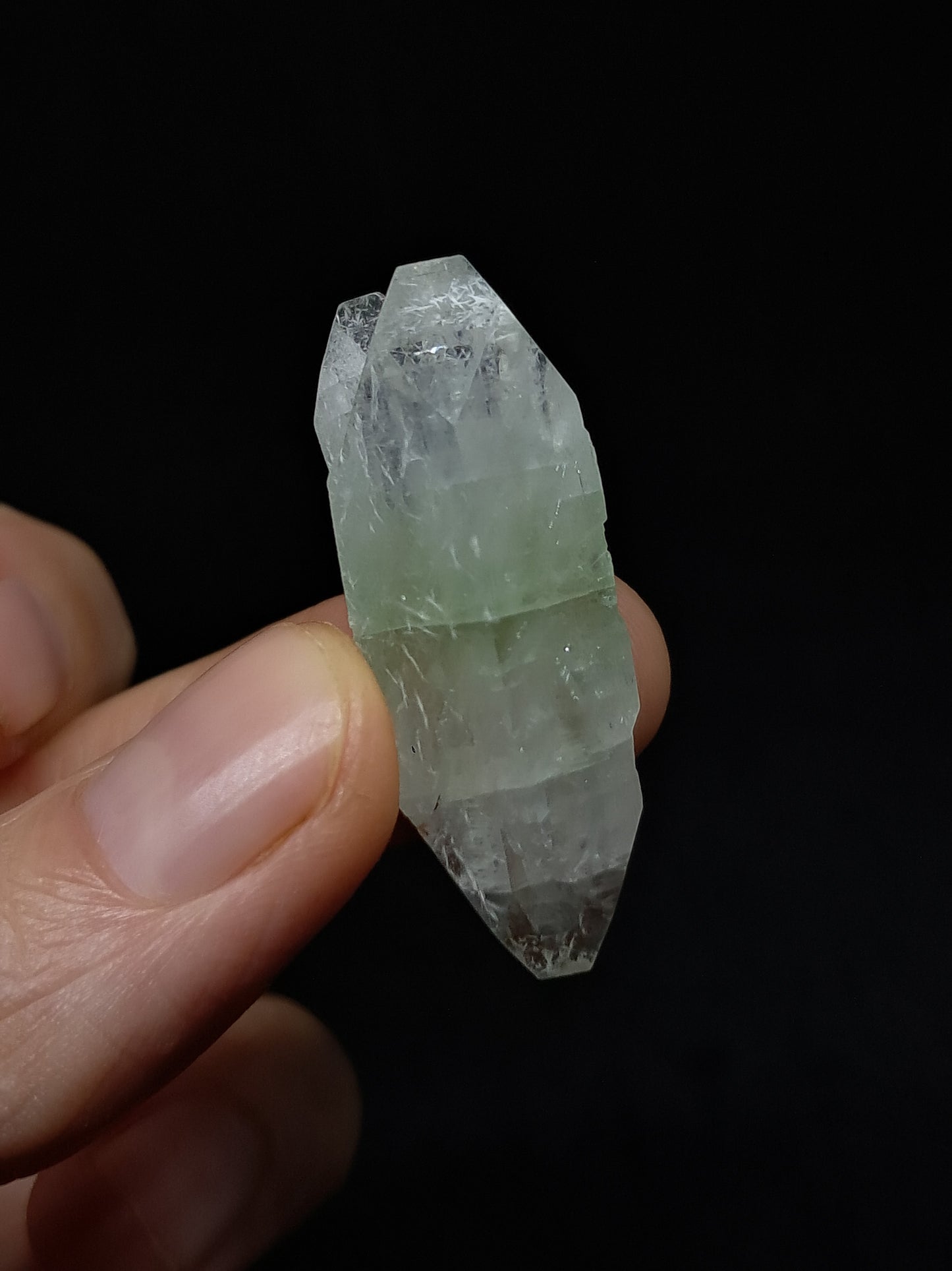 Green Apophyllite Biterminated Point w/ Okenite (Ajanta) Natural Crystal | Mineral Specimen #AP60