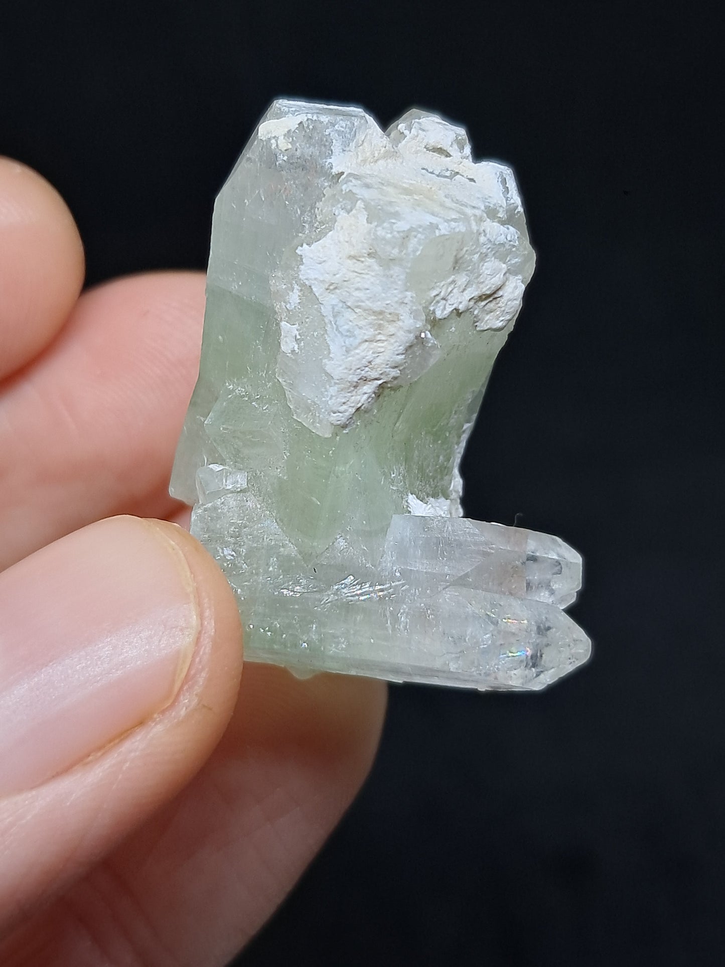 Green Apophyllite Crystal w/ Okenite (Ajanta) Natural Point | Mineral Specimen #AP62