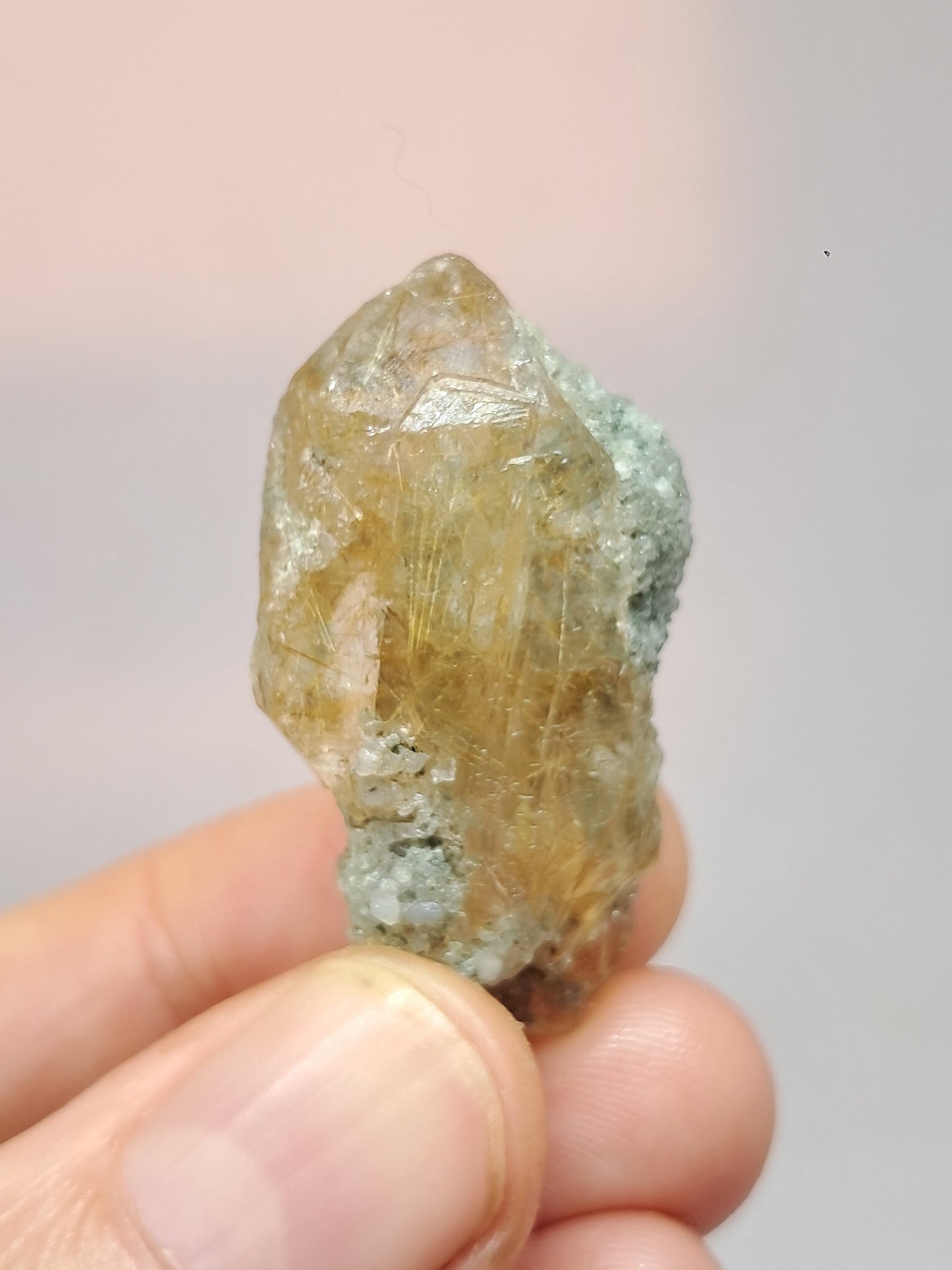 Quartz w/ Chlorite and Golden Rutile Inclusions (Kullu) Rough Stone | Natural Crystal Point | Mineral Specimen #CH42