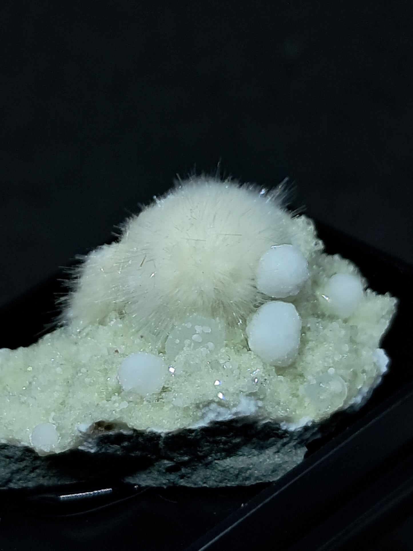 Okenite and Gyrolite on Prehenite and Apophyllite (Non-precious mineral) #OK7