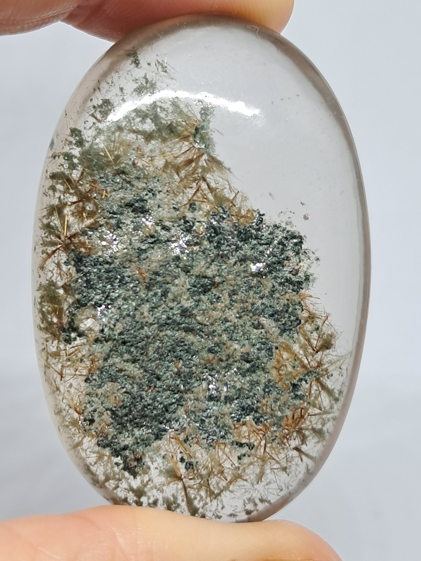 Smokey Rutile and Chlorite Quartz Palmstone #PQ4