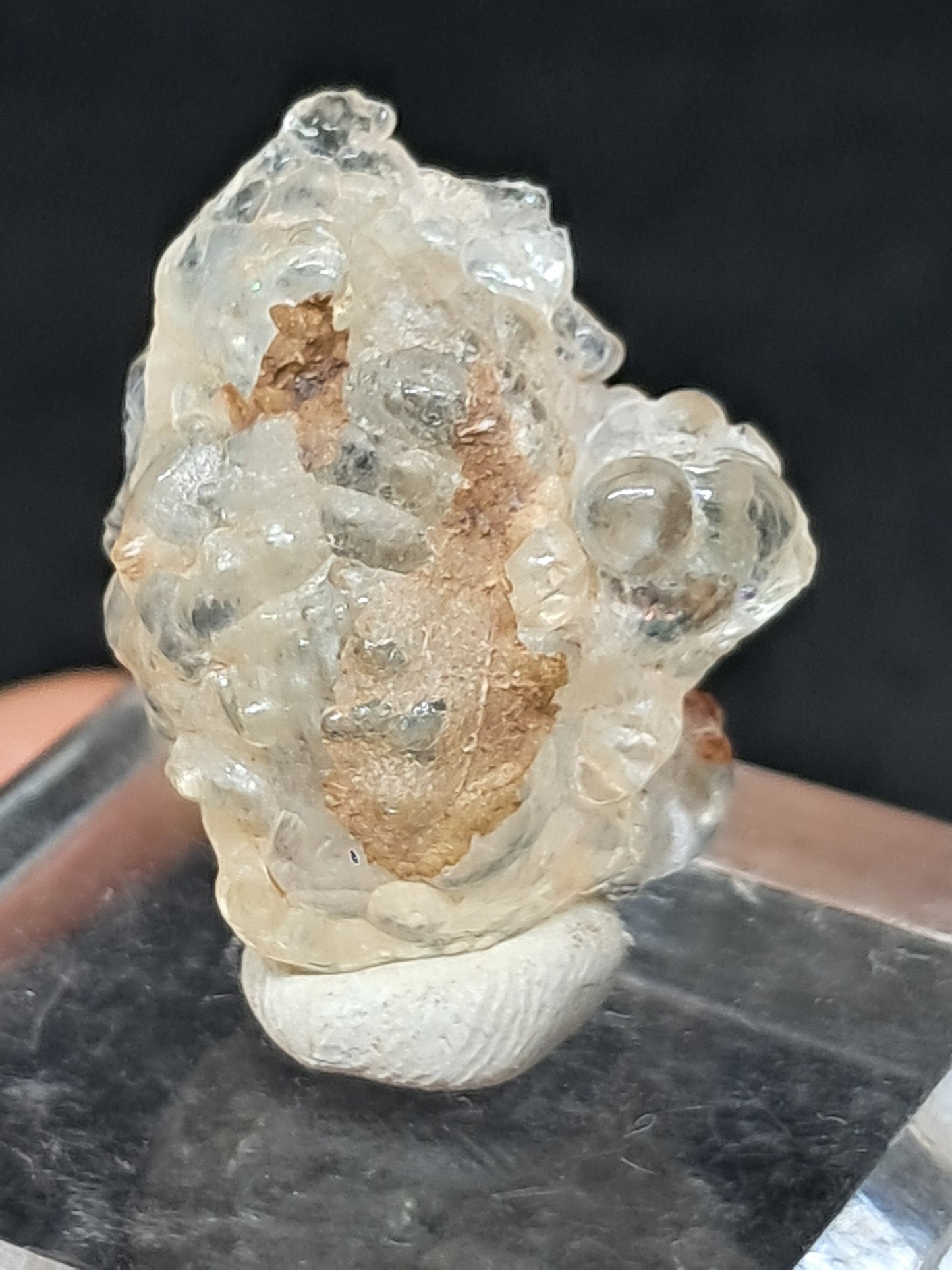 Ópalo hialita (México), piedra cristalina en bruto reactiva a los rayos UV | Ejemplar mineral n.° OH6
