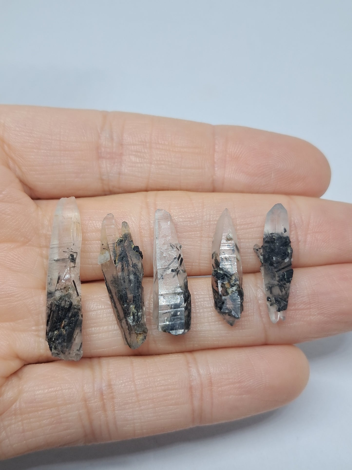 Set of 5 Tourmalinated Quartz - natural crystal points #TQ15
