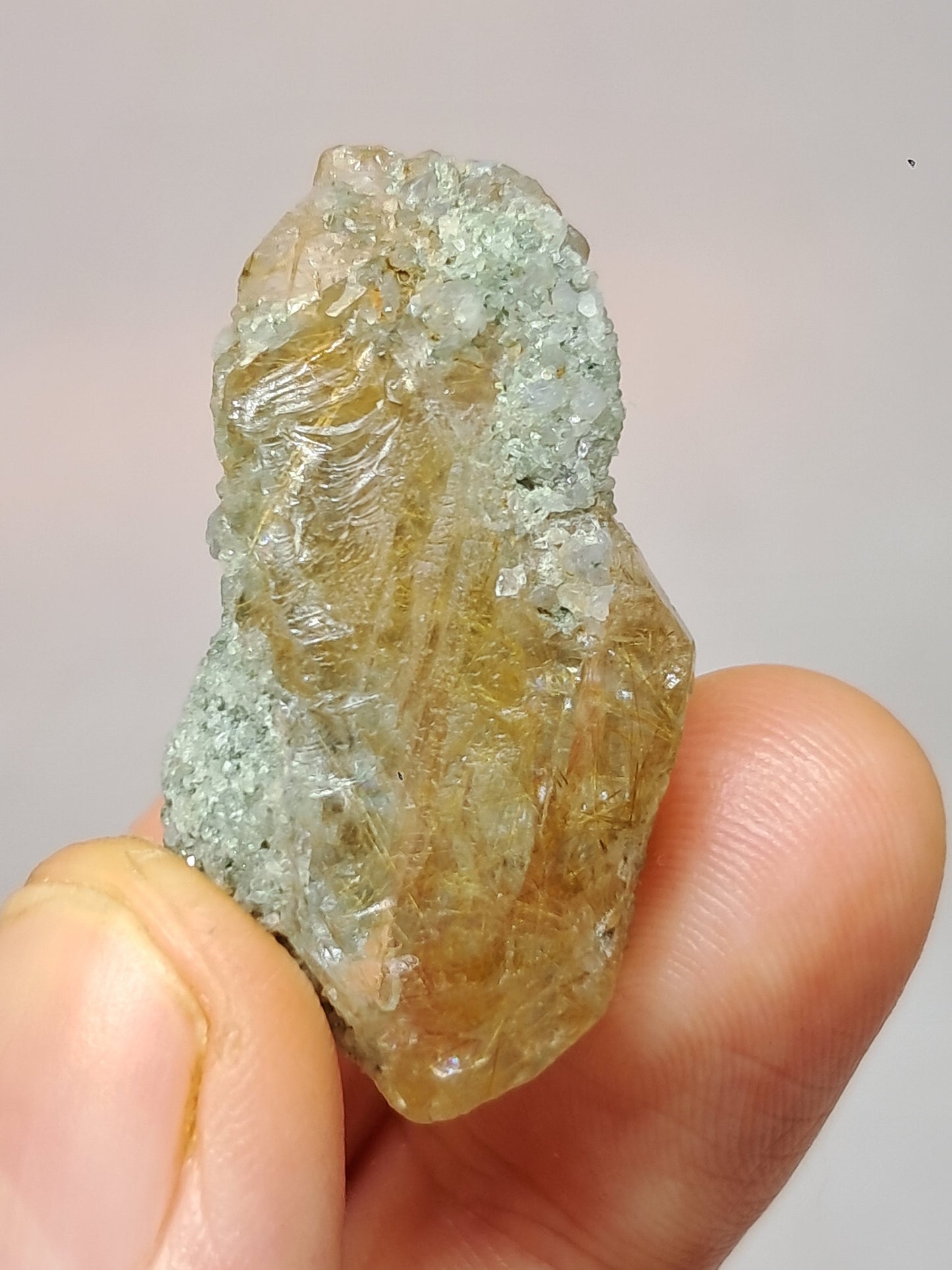 Quartz w/ Chlorite and Golden Rutile Inclusions (Kullu) Rough Stone | Natural Crystal Point | Mineral Specimen #CH42