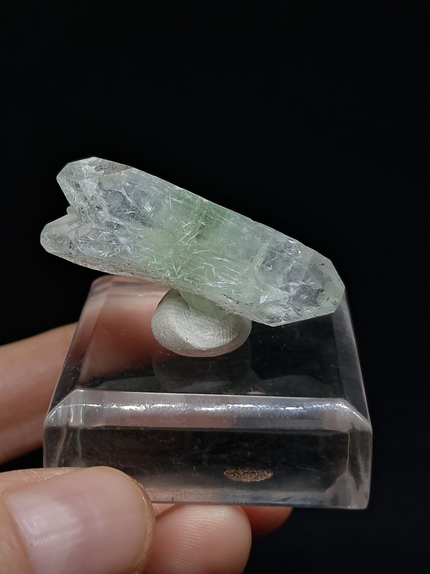 Green Apophyllite Biterminated Point w/ Okenite (Ajanta) Natural Crystal | Mineral Specimen #AP60