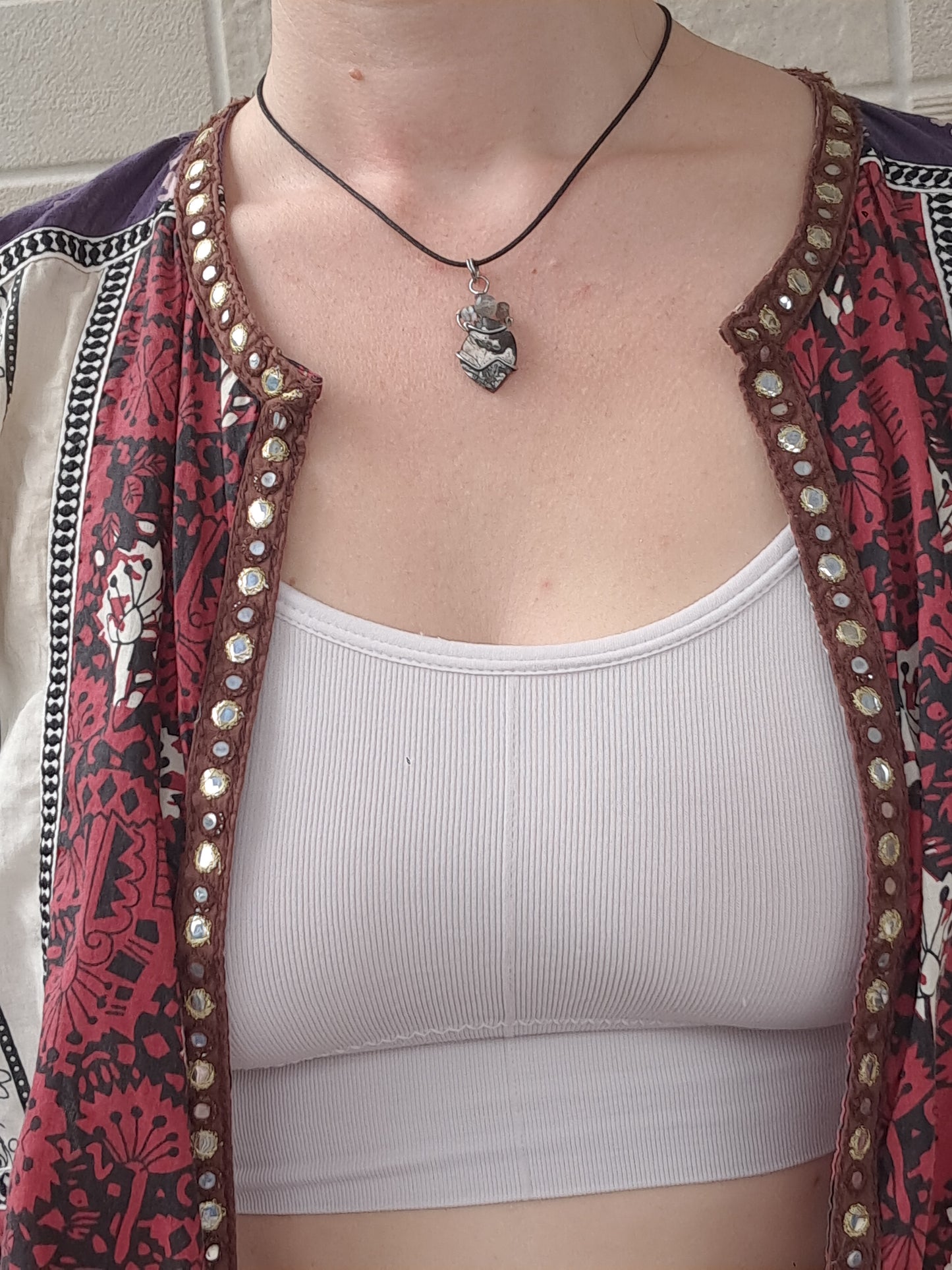 Shunguite w/ Labradorite Beads Pendant | Handcrafted Jewelry | Unique Necklace #JL58