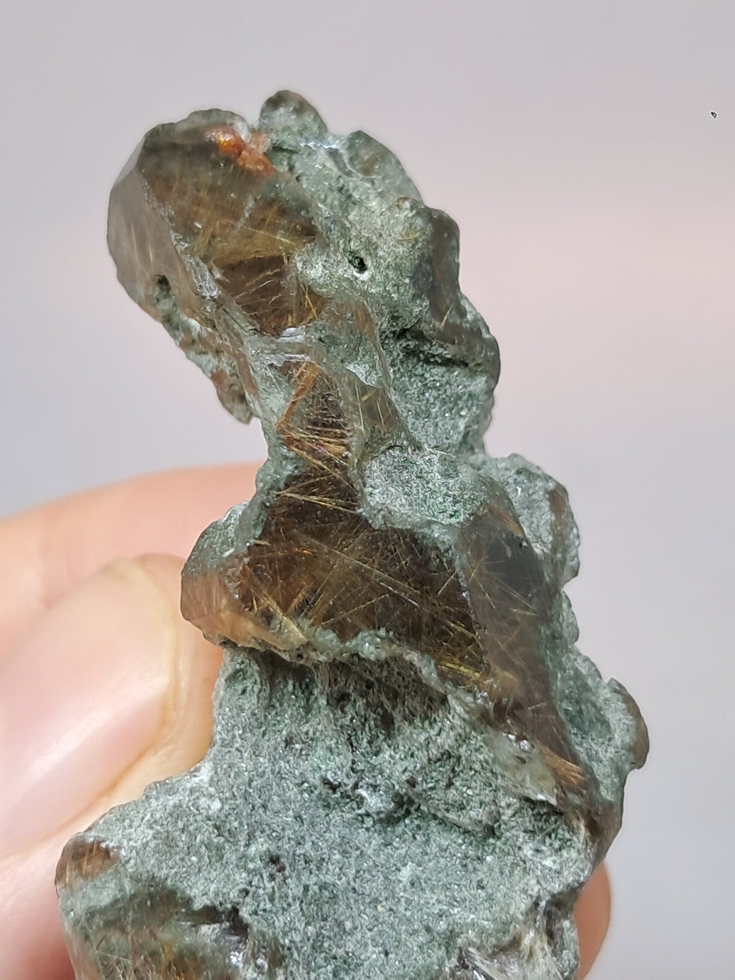Quartz w/ Chlorite and Golden Rutile Inclusions (Kullu) Rough Stone | Natural Crystal Point | Mineral Specimen #CH43