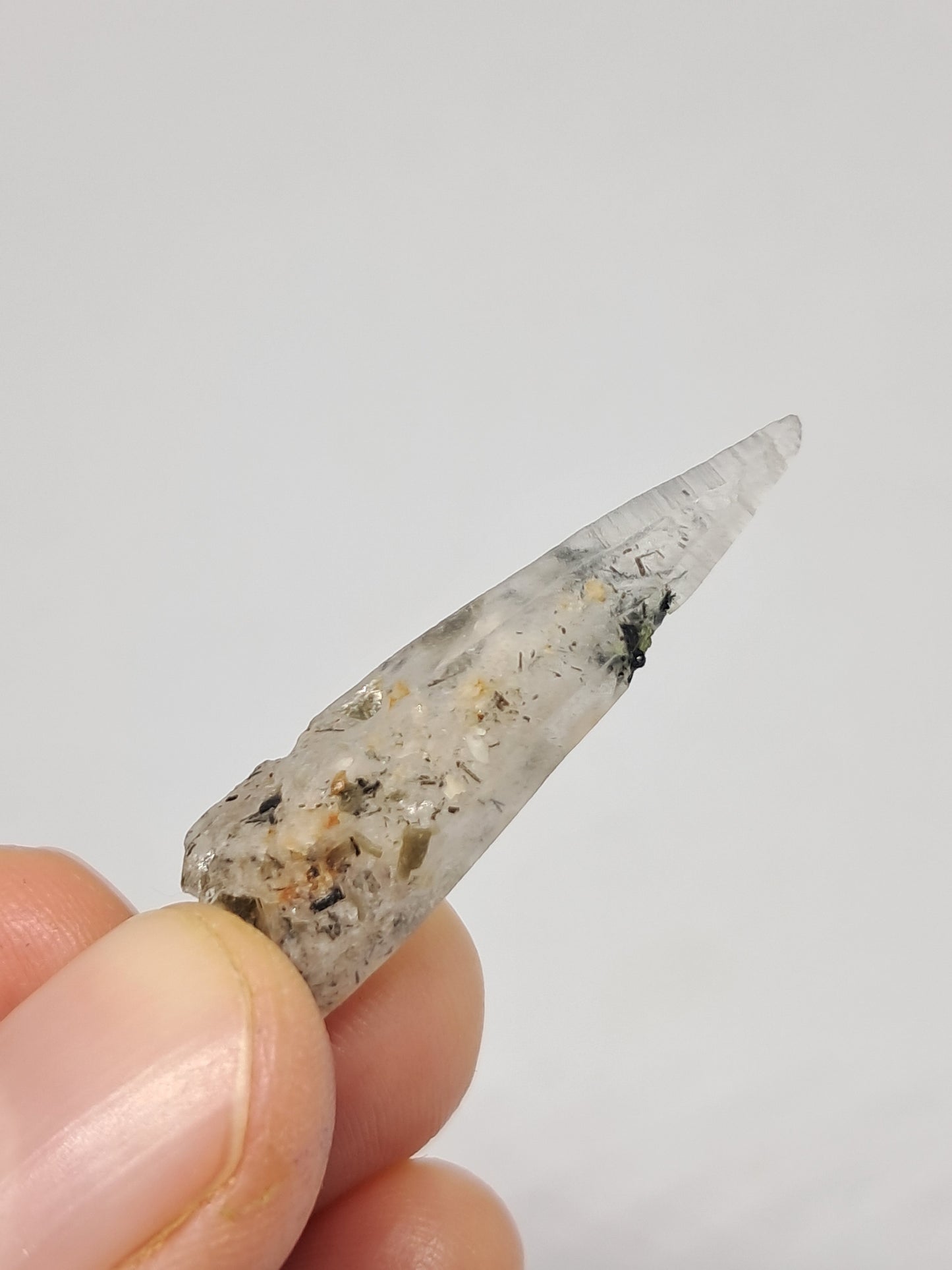 Tourmalinated Quartz w/ Mica and Feldspar Inclusions (Karur) Natural Crystal Point | Mineral Specimen #TQ18
