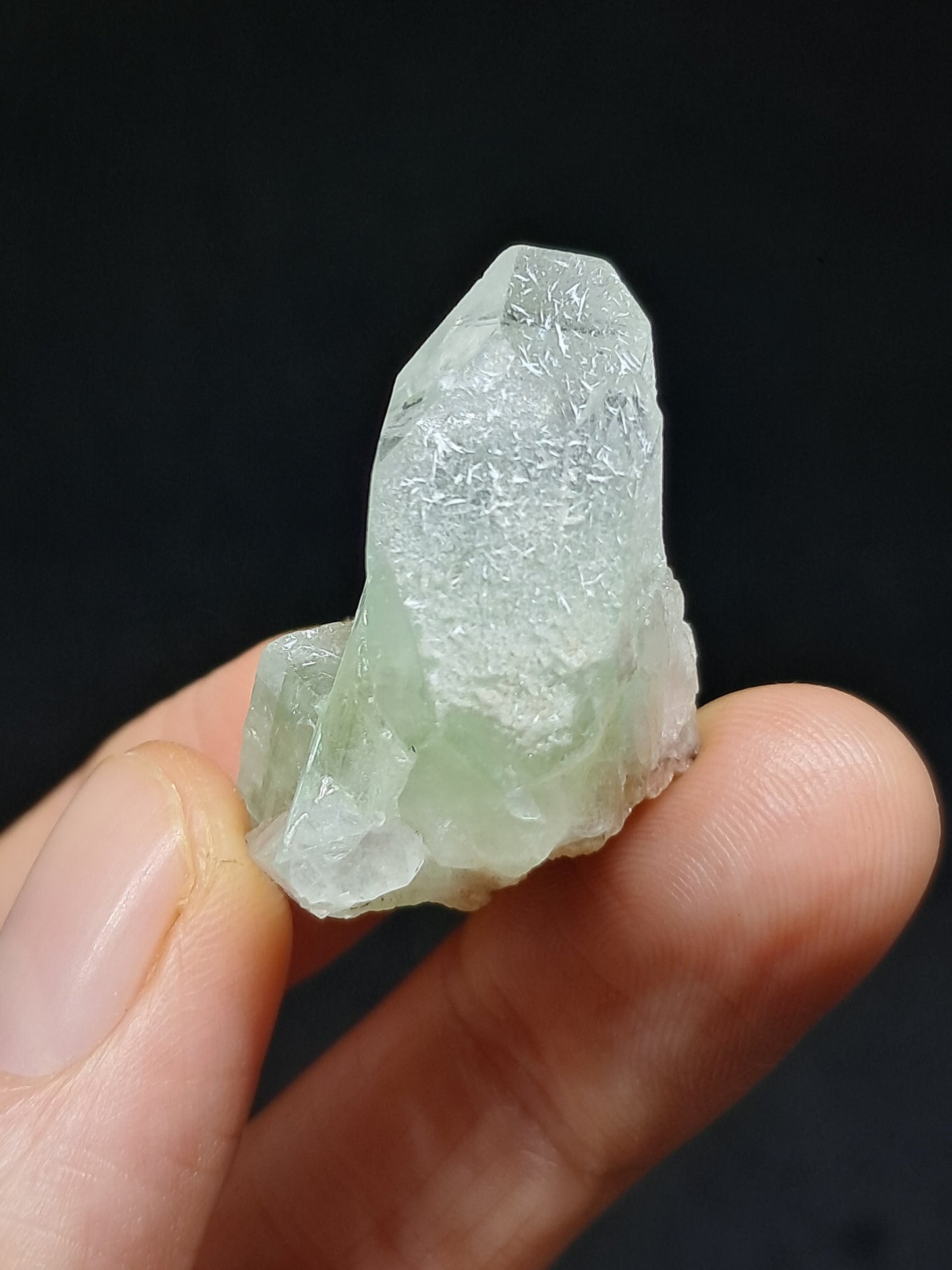 Green Apophyllite Point w/ Okenite and Stilbite (Ajanta) Natural Crystal | Mineral Specimen #AP61