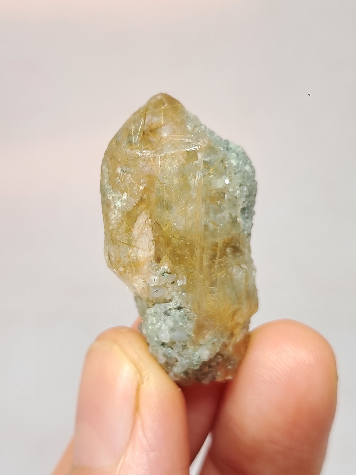 Quartz w/ Chlorite and Golden Rutile Inclusions (Kullu) Rough Stone | Natural Crystal Point | Mineral Specimen #CH42