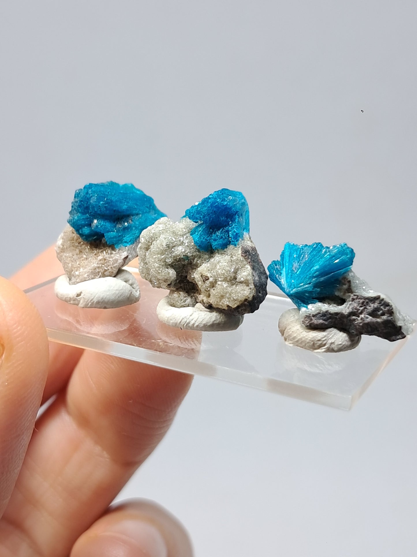 Set of 3 Small Cavansites on Heulandite Matrix (Wagholi) Rough Stone | Natural Crystal | Rare Mineral Specimen #CV38