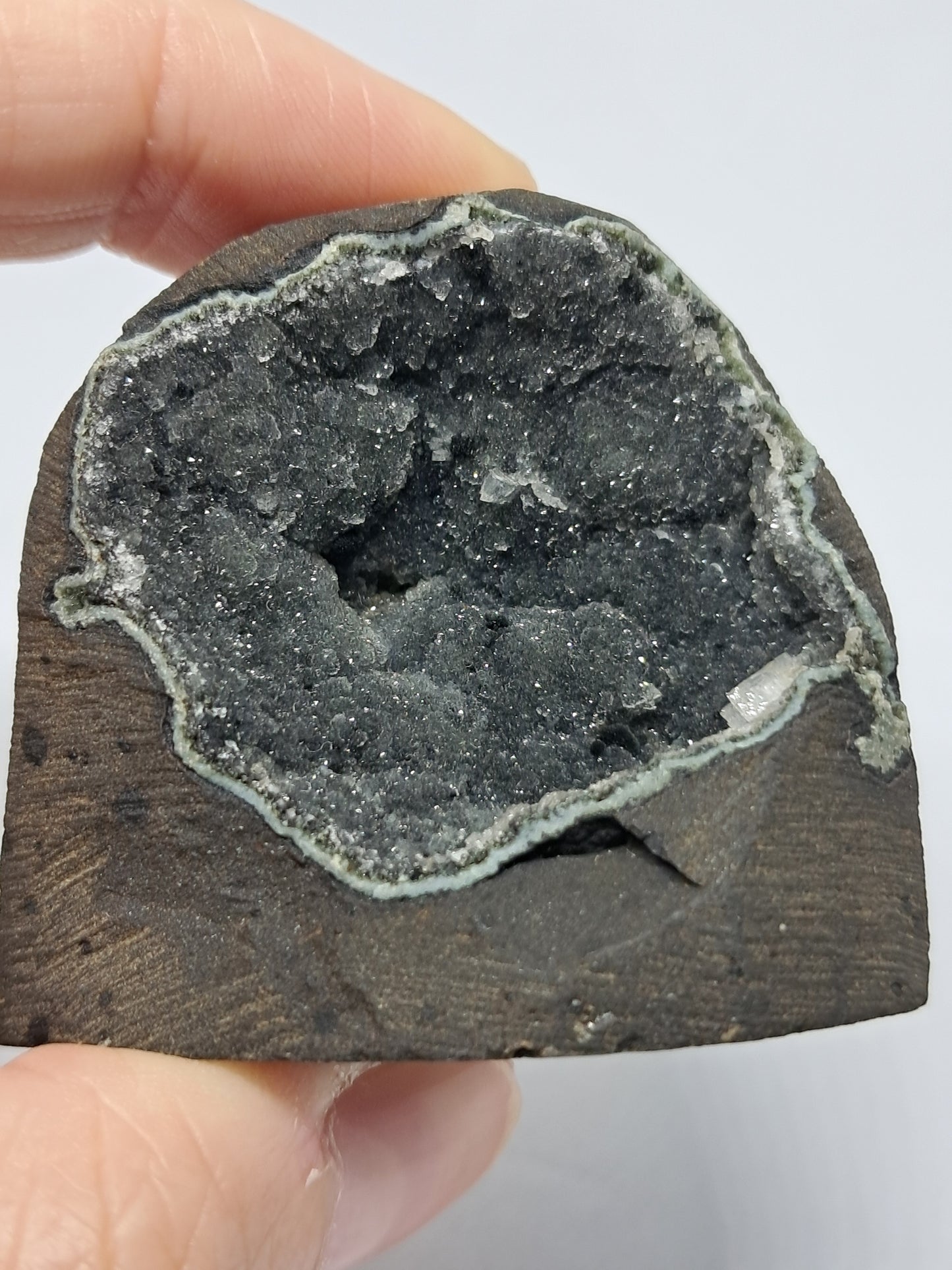 Black Chalcedony with Chabazite in Basalt Geode (Non-precious mineral) #BC3