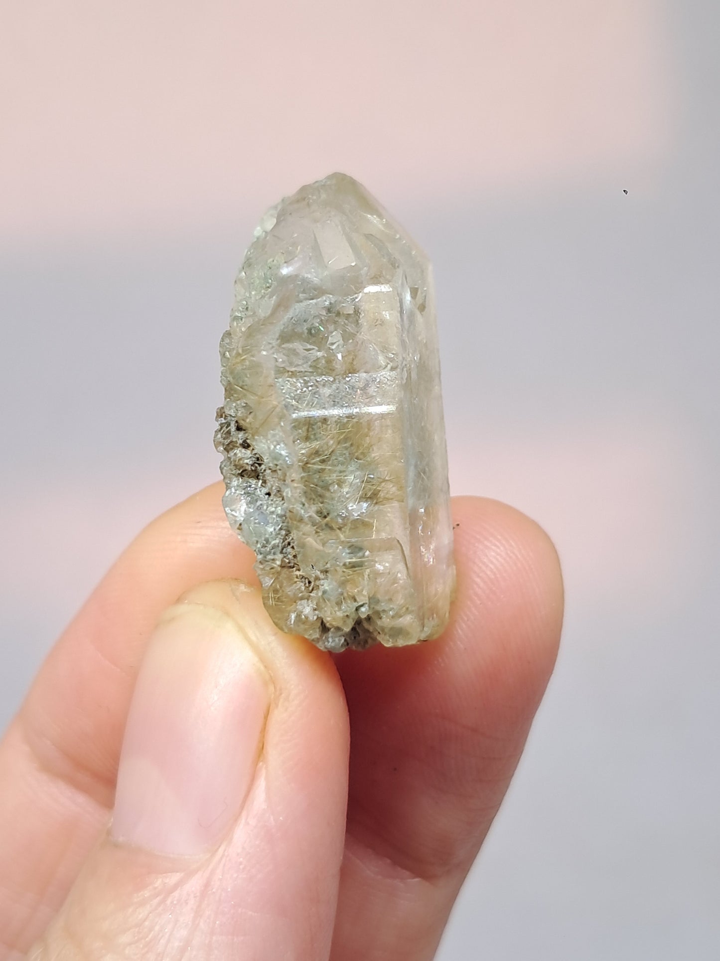 Quartz w/ Chlorite and Golden Rutile Inclusions (Kullu) Rough Stone | Natural Crystal Point | Mineral Specimen #CH45
