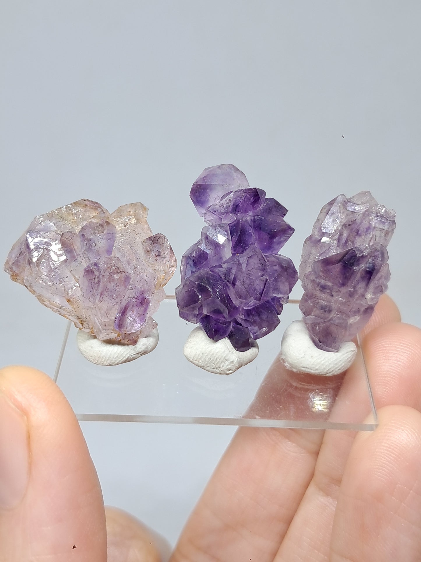Set of 3 Elestial Amethyst from Karur w/ "Super Seven" Inclusions | Natural Crystals | Mineral Specimen #KA168