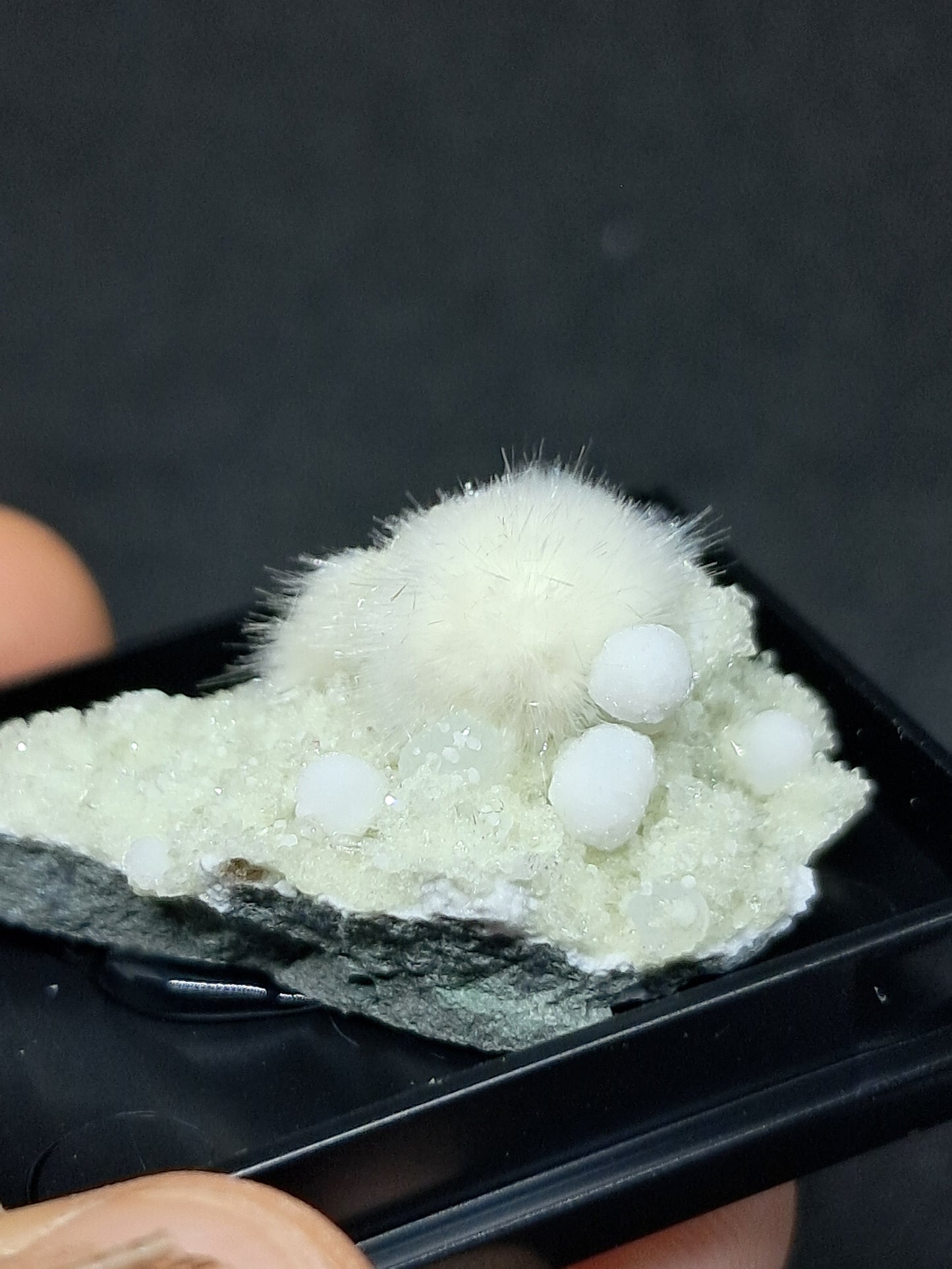 Okenite and Gyrolite on Prehenite and Apophyllite (Non-precious mineral) #OK7