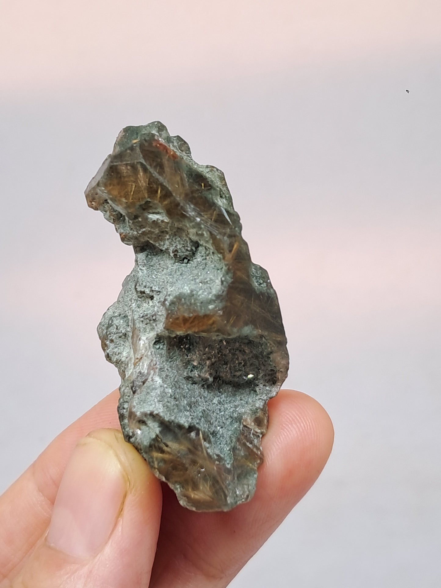 Quartz w/ Chlorite and Golden Rutile Inclusions (Kullu) Rough Stone | Natural Crystal Point | Mineral Specimen #CH43