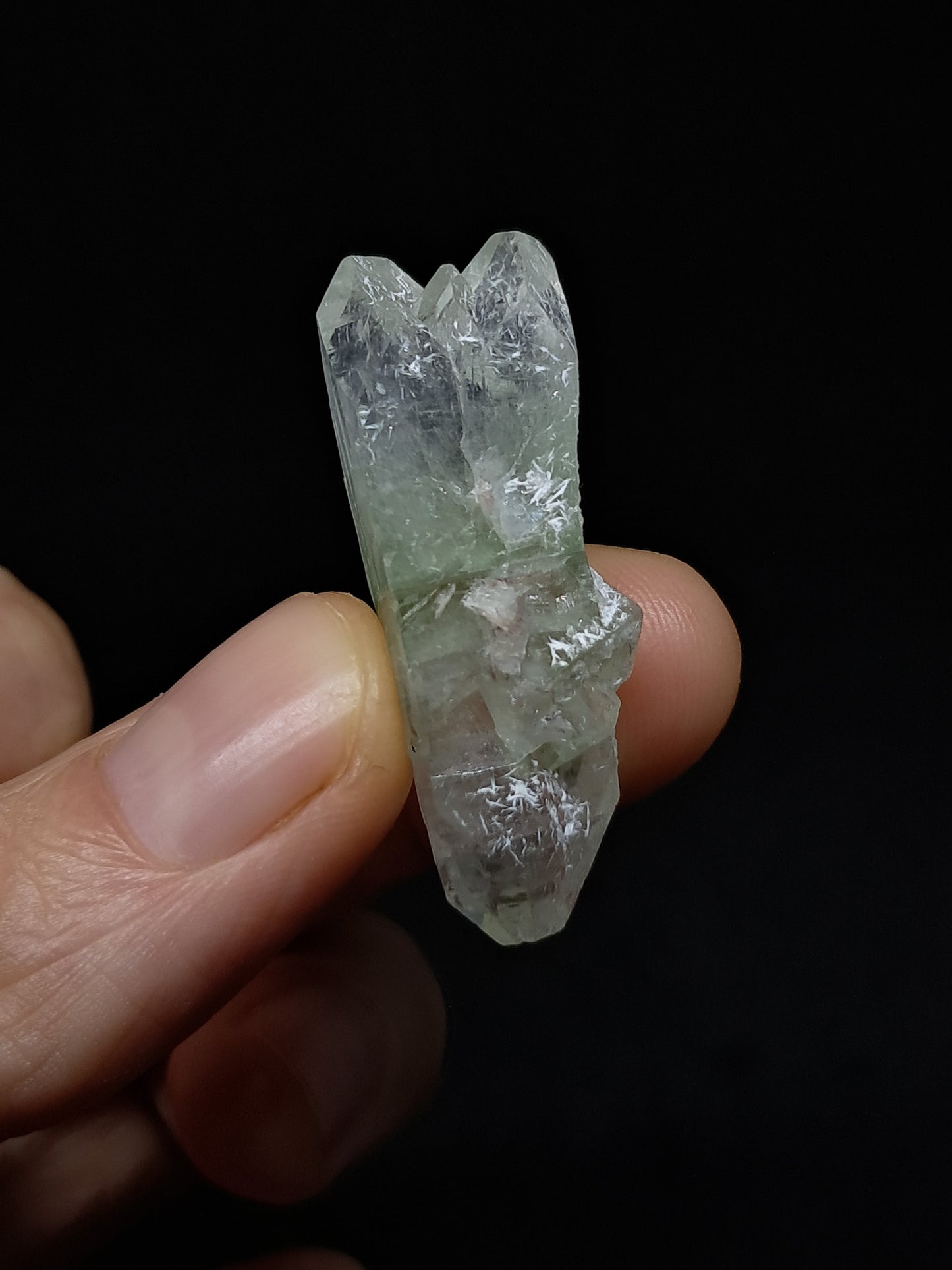 Green Apophyllite Biterminated Point w/ Okenite (Ajanta) Natural Crystal | Mineral Specimen #AP60