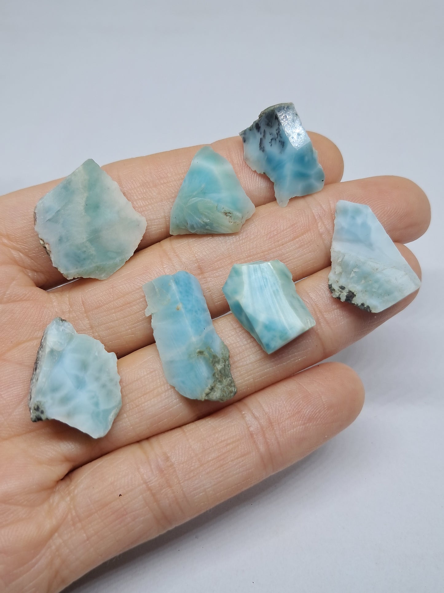 Set of 7 Small Larimar Raw Chips (Dominican Republic) Rough Stones | Natural Rocks #LM20