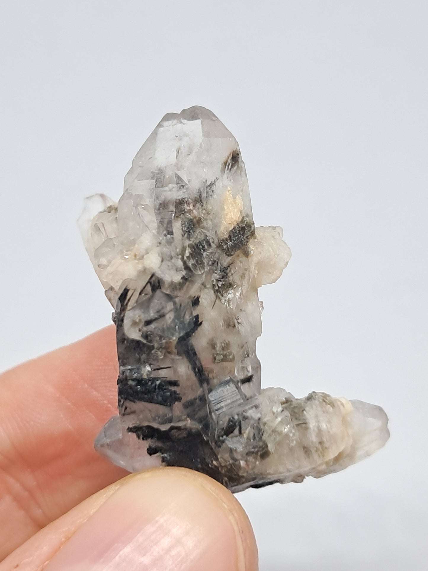 Tourmalinated Quartz with Mica and Feldespar inclusions (natural crystal point) #TQ14